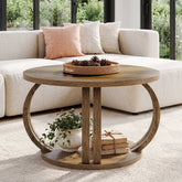 Tribesigns Mesa de centro redonda de 80 cm con estante, Mesa de salón con base de columna escultural 3