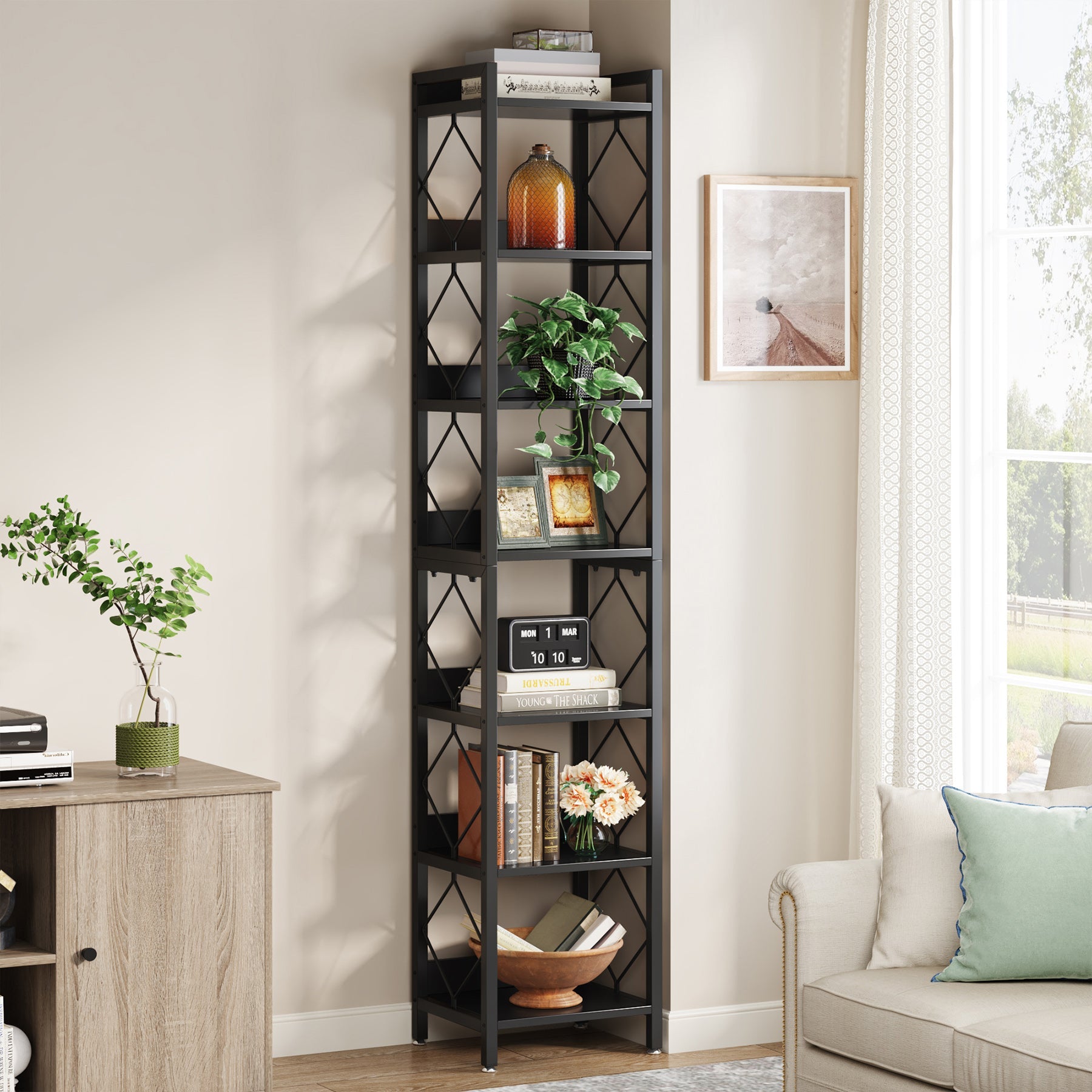 Tribesigns Librería extra alta y estrecha, Estantería de pared de 7 niveles para espacios pequeños