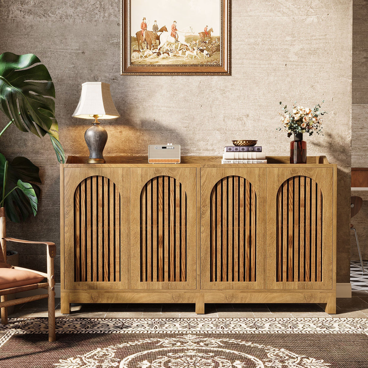 Tribesigns Aparador 145 cm, Aparador con puertas y estantes ajustables