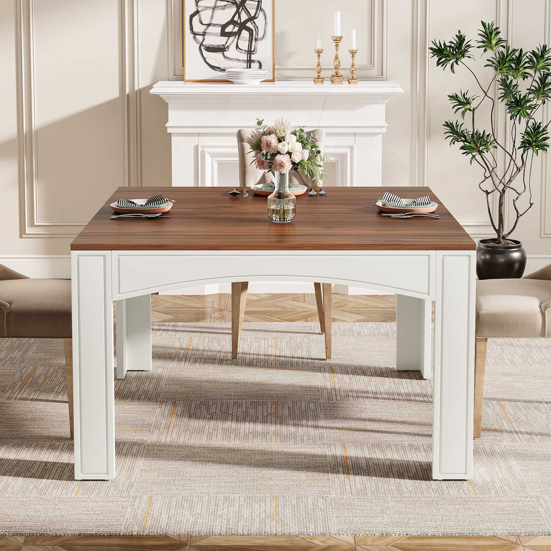 Tribesigns Mesa de comedor de 100 cm, Mesa de comedor de madera para 4 personas en estilo rústico