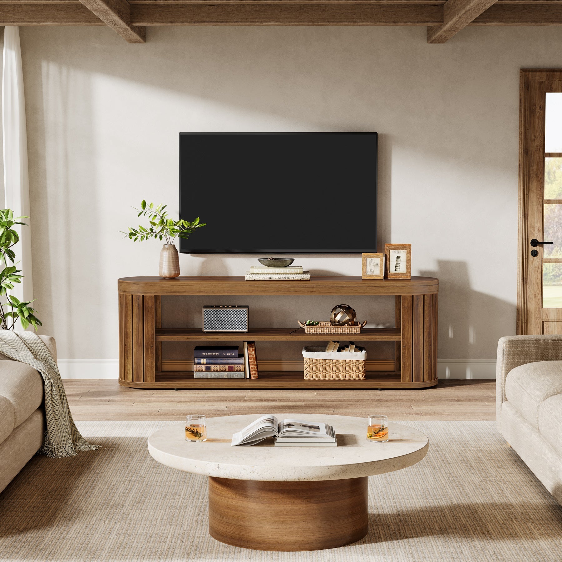 Tribesigns Mueble para TV (120 cm) para televisores de hasta 55 pulgadas, Mueble con 2 estantes abiertos