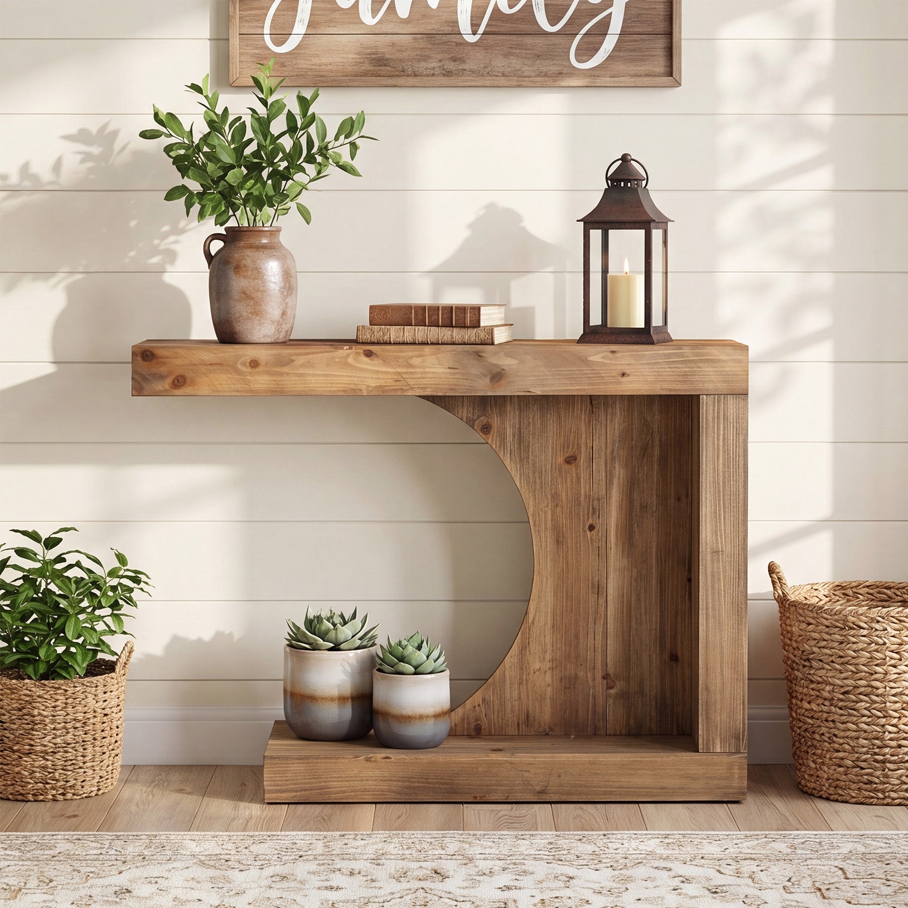 Tribesigns Mesa consola de madera maciza de 100 cm, Mesa de recibidor moderna con diseño en forma de C