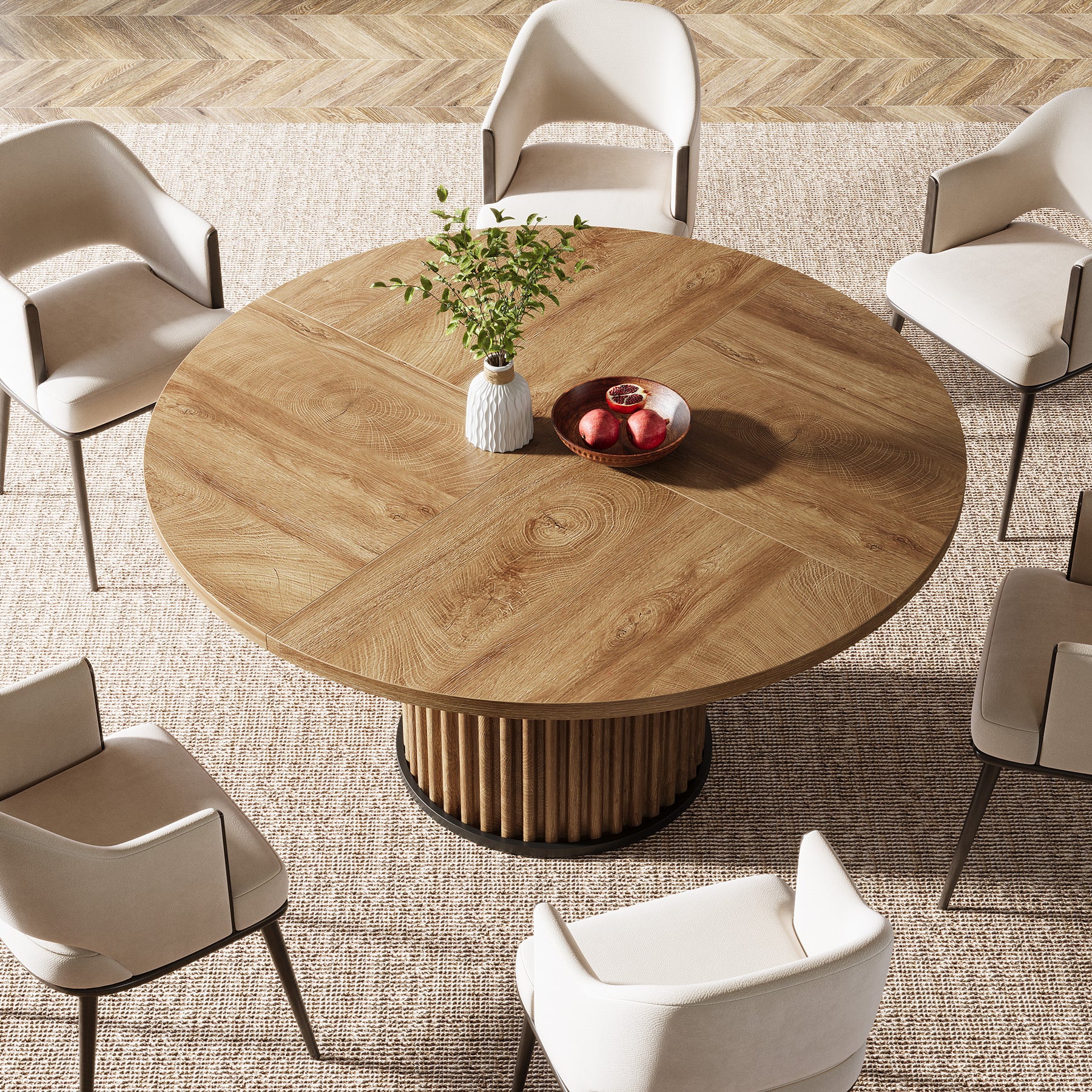 Tribesigns Mesa de comedor redonda de 120 cm, Mesa de cocina de madera con base de metal ranurado resistente