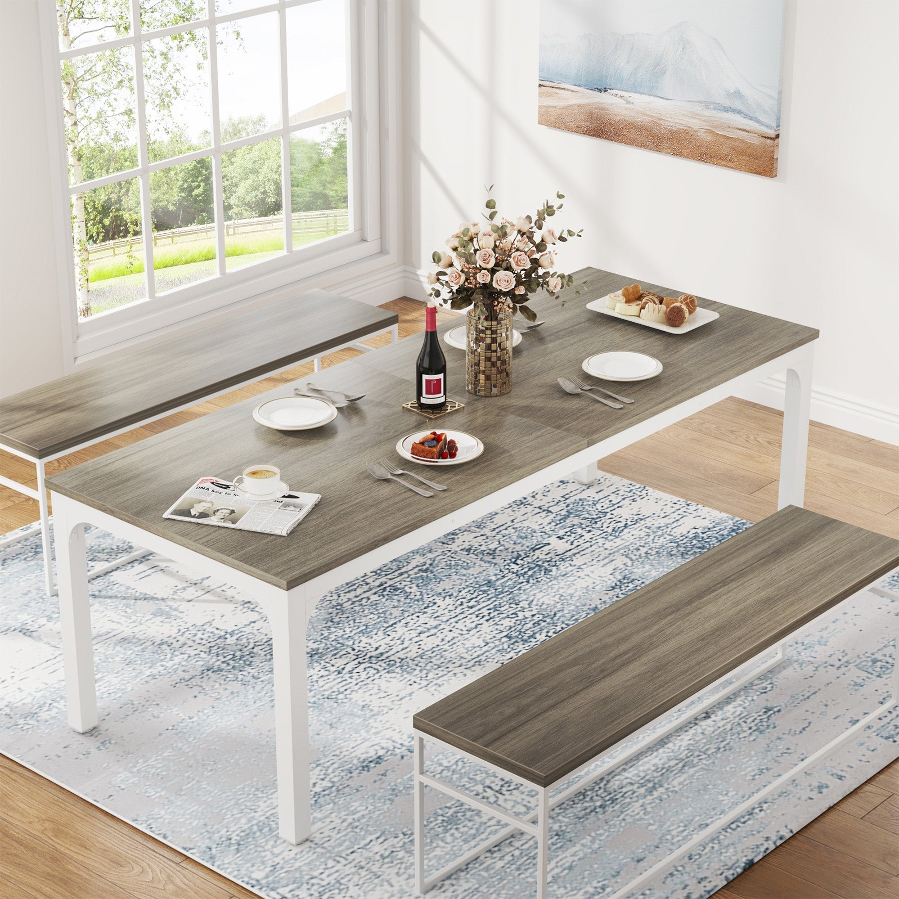 Tribesigns Mesa de comedor vintage, Muebles de comedor para 6 a 8 personas