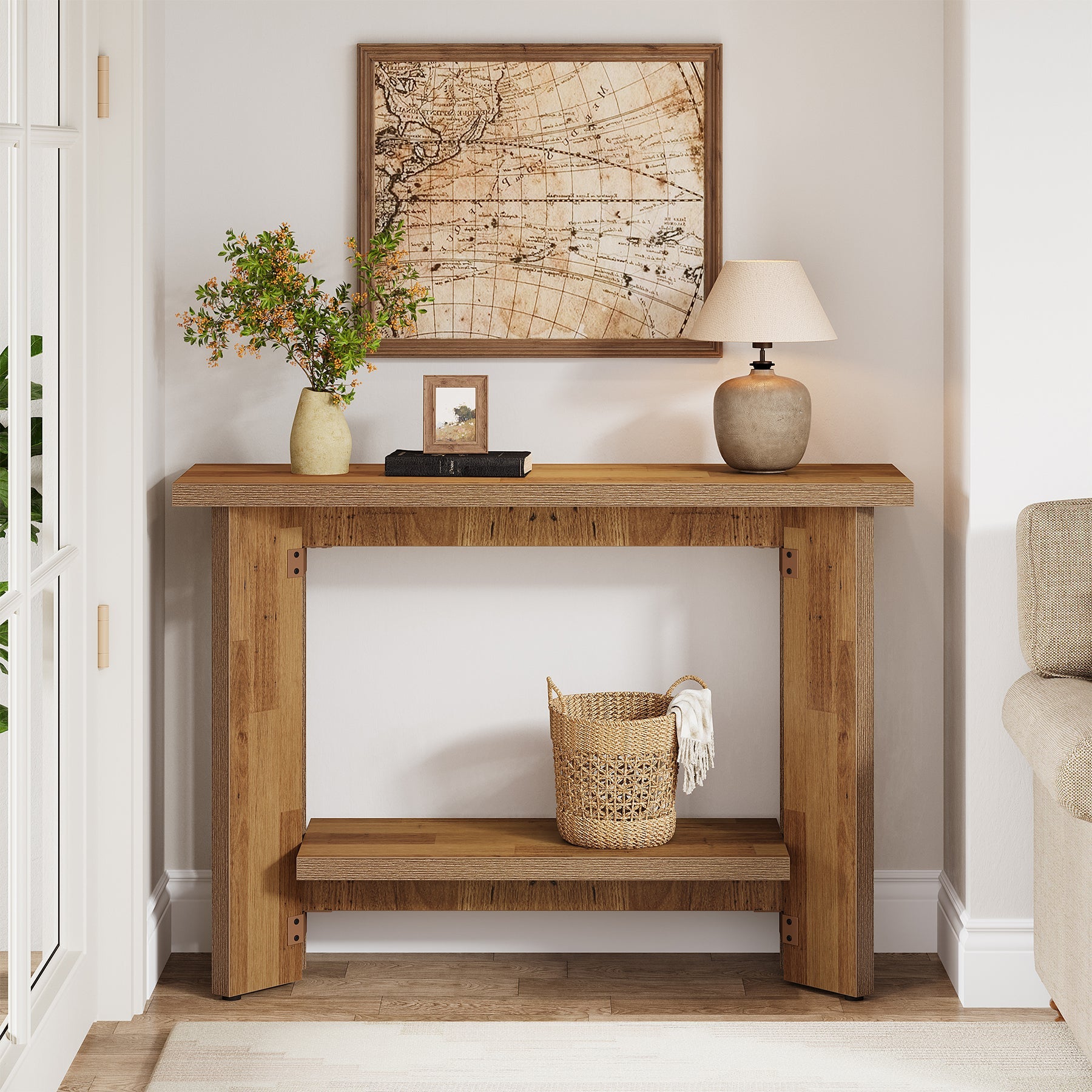 Tribesigns Consola de estilo rústico de 105 cm con estante, Mesa de centro estrecha para salón y pasillo