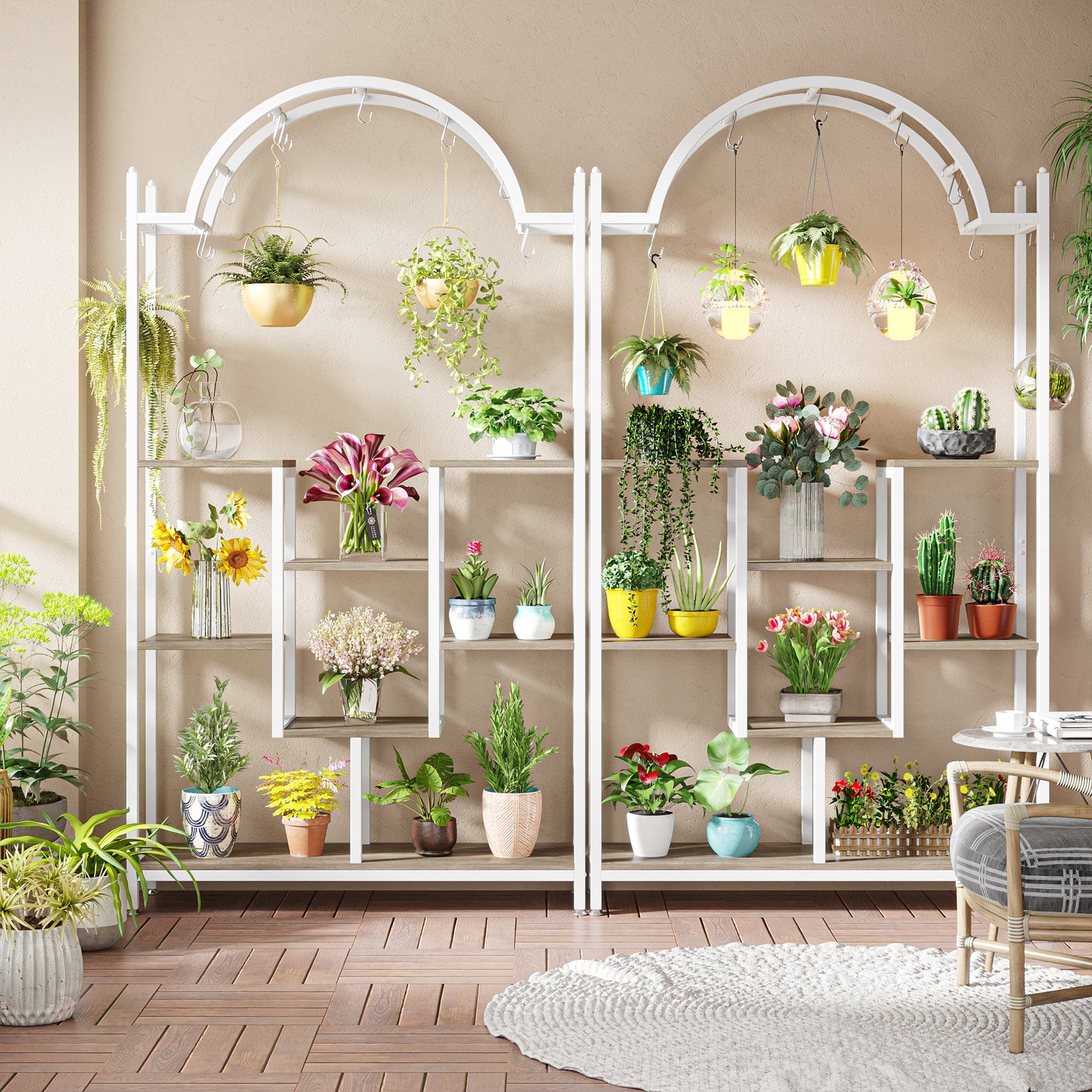 Tribesigns Soporte para plantas de interior de 5 niveles, Estante de metal para plantas con 8 ganchos en forma de S