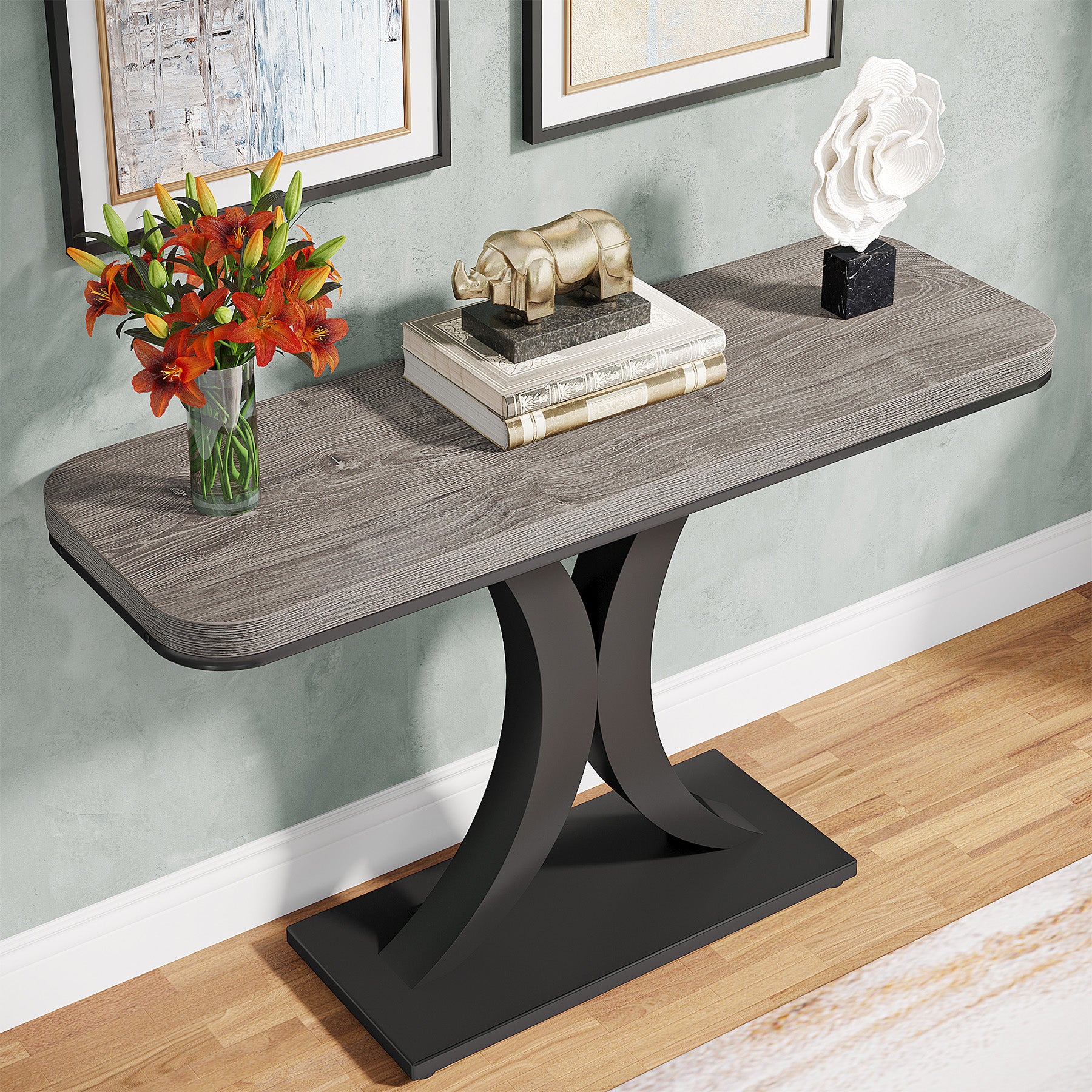 Tribesigns Mesa consola de 40", mesa de vestíbulo de entrada estrecha con base geométrica