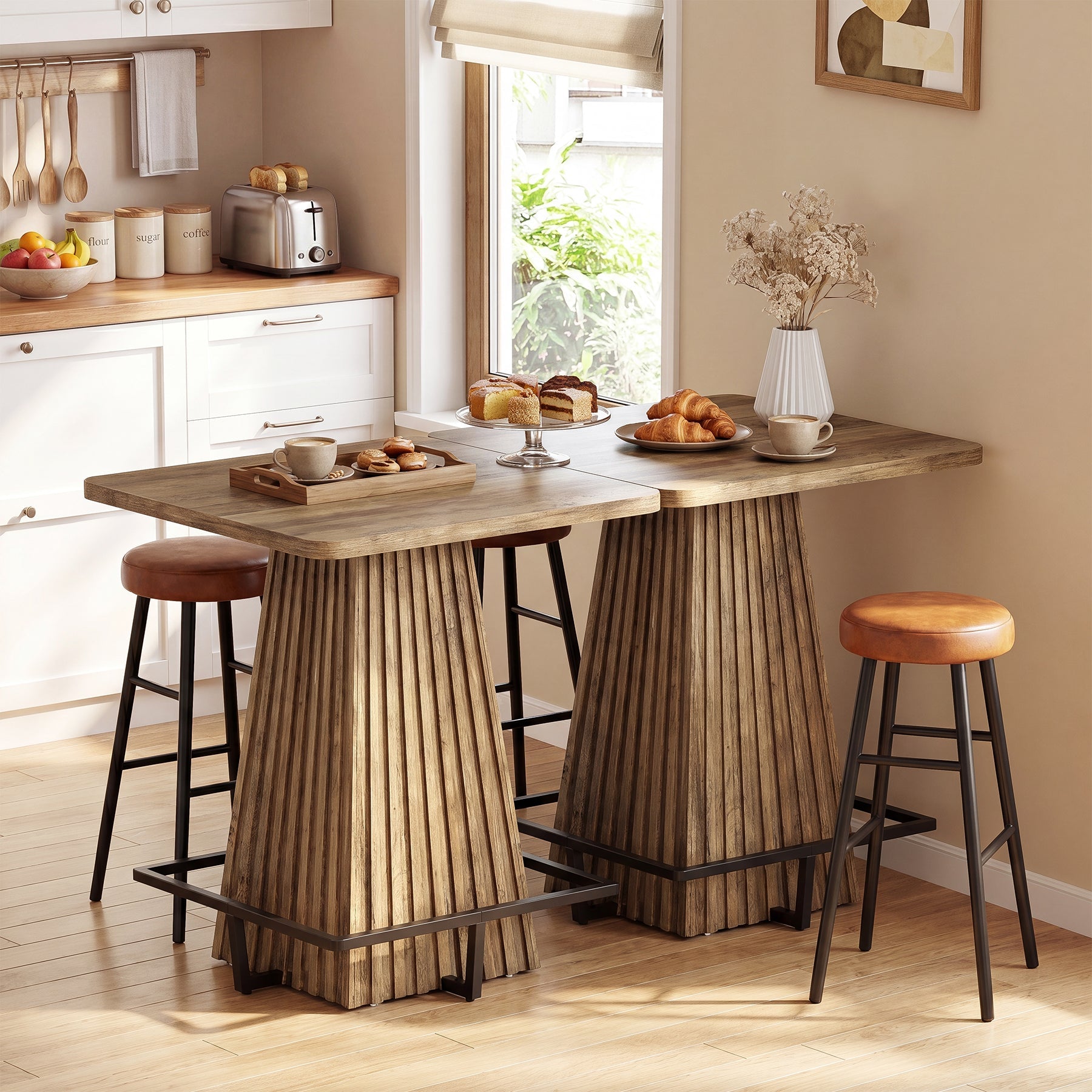 Tribesigns Bartisch 80 cm, Quadratischer Hochtisch mit Metall-Fußstütze im Landhausstil