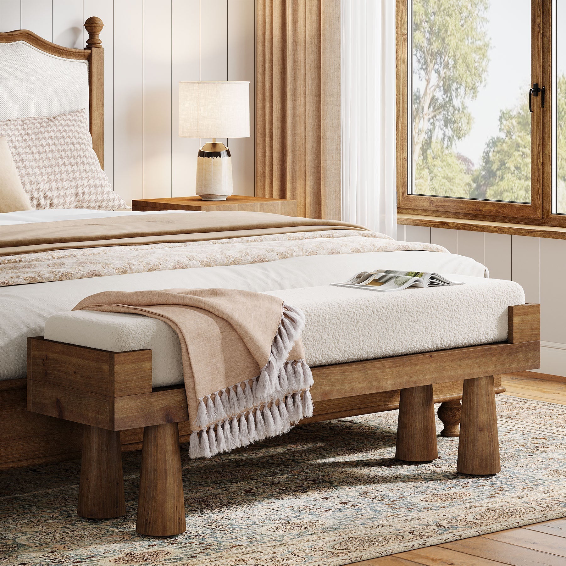 Tribesigns Banco tapizado con patas de madera maciza, Ideal para pasillo dormitorio y recibidor de estilo de mediados de siglo