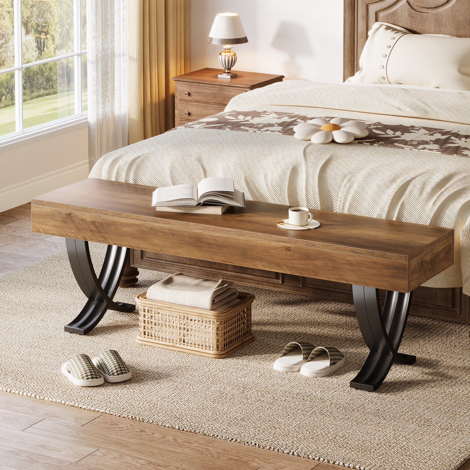 Tribesigns Banco industrial para zapatos de 140 cm con patas metálicas en forma de X, Banco largo para pasillo, dormitorio, sala de estar y recibidor