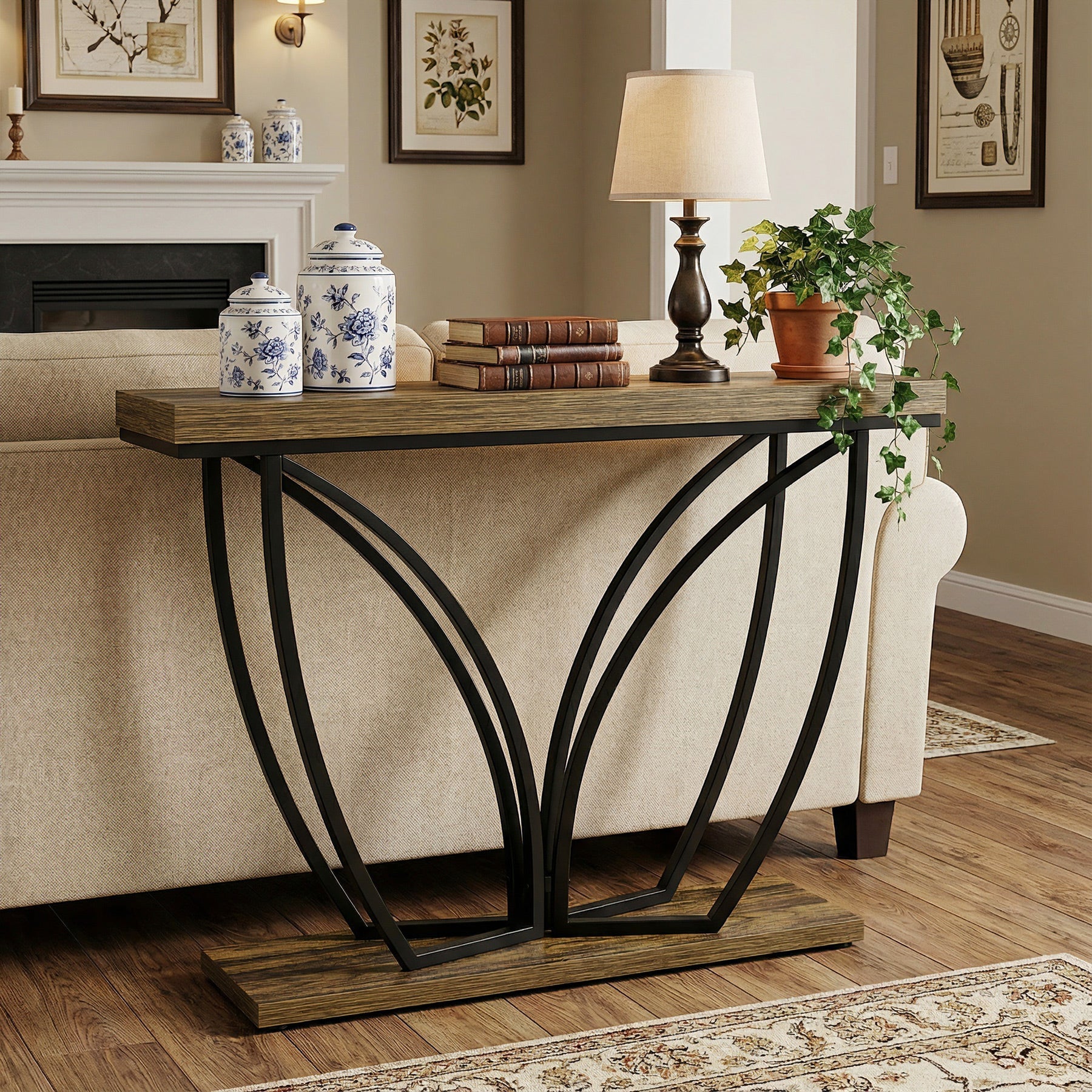 Tribesigns Consola industrial estrecha 105 cm, Color marrón rústico