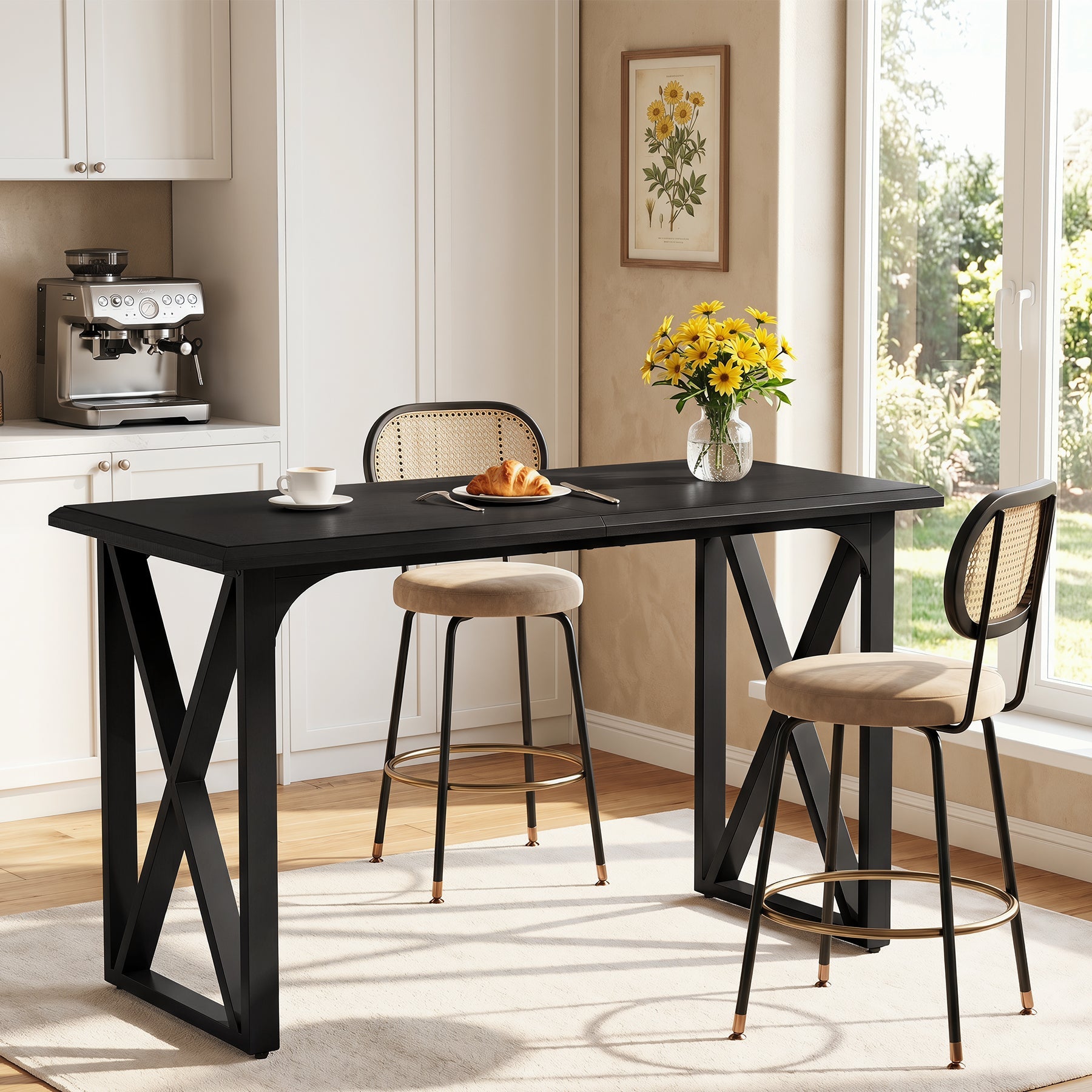 Tribesigns Mesa alta de 140 cm de estilo industrial con estructura metálica en forma de X para 2-4 personas