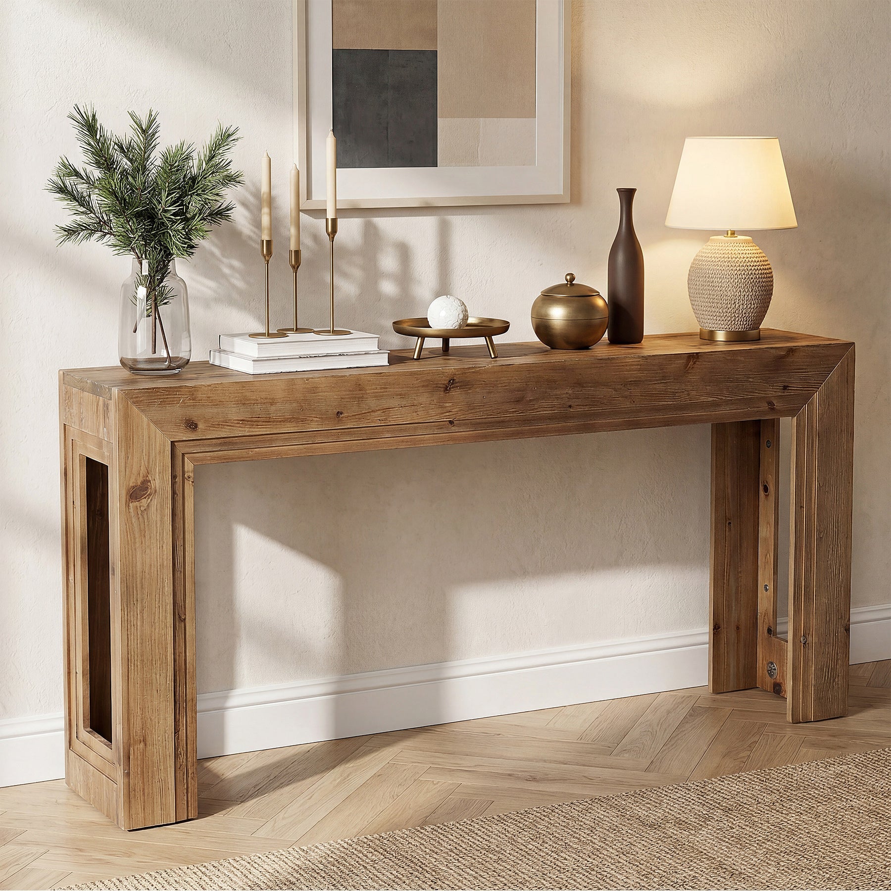 Tribesigns Consola estrecha de 160 cm, Mesa auxiliar de dos niveles con espacio de almacenamiento