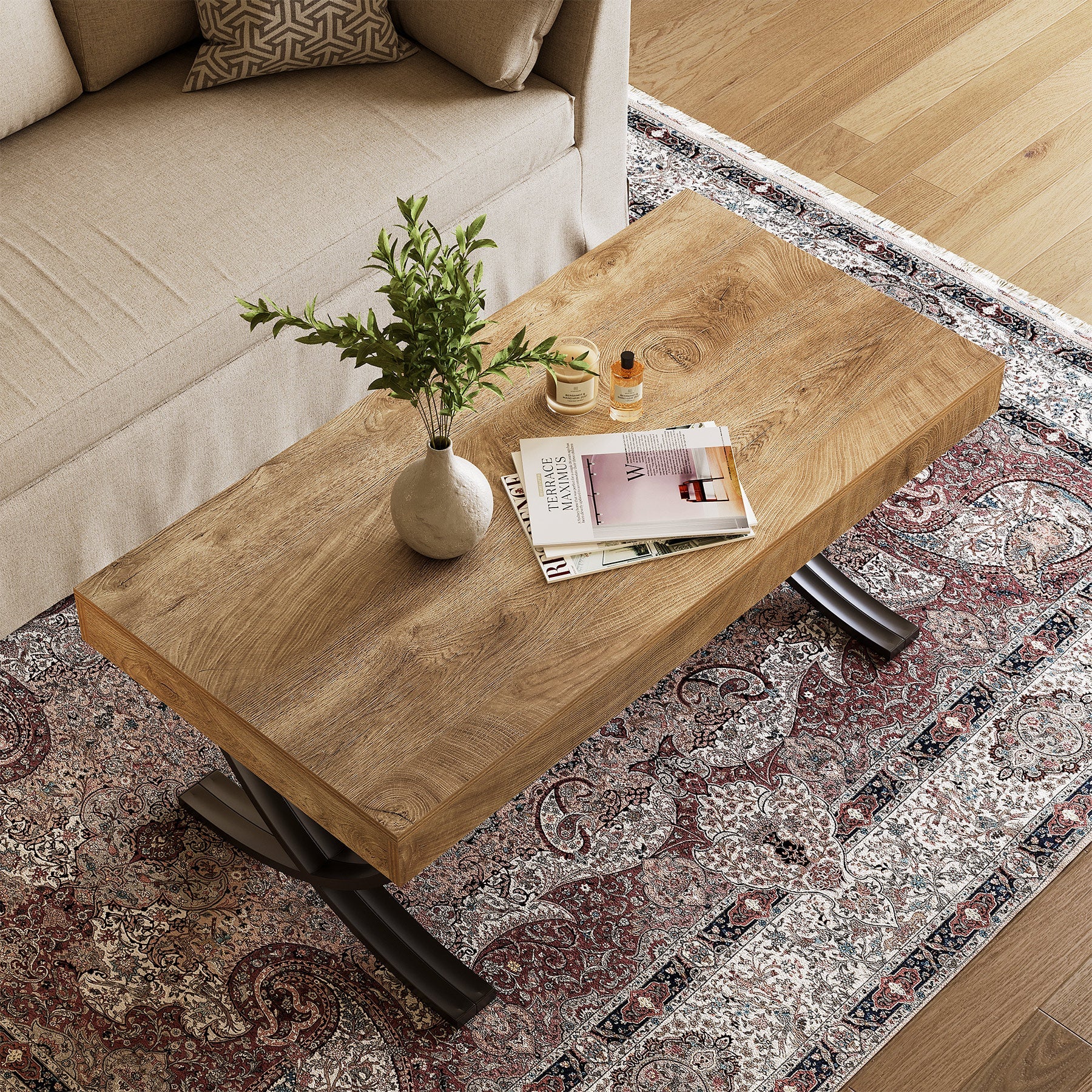 Tribesigns Mesa de centro rectangular, 120 cm Mesa de salón estilo industrial con estructura metálica