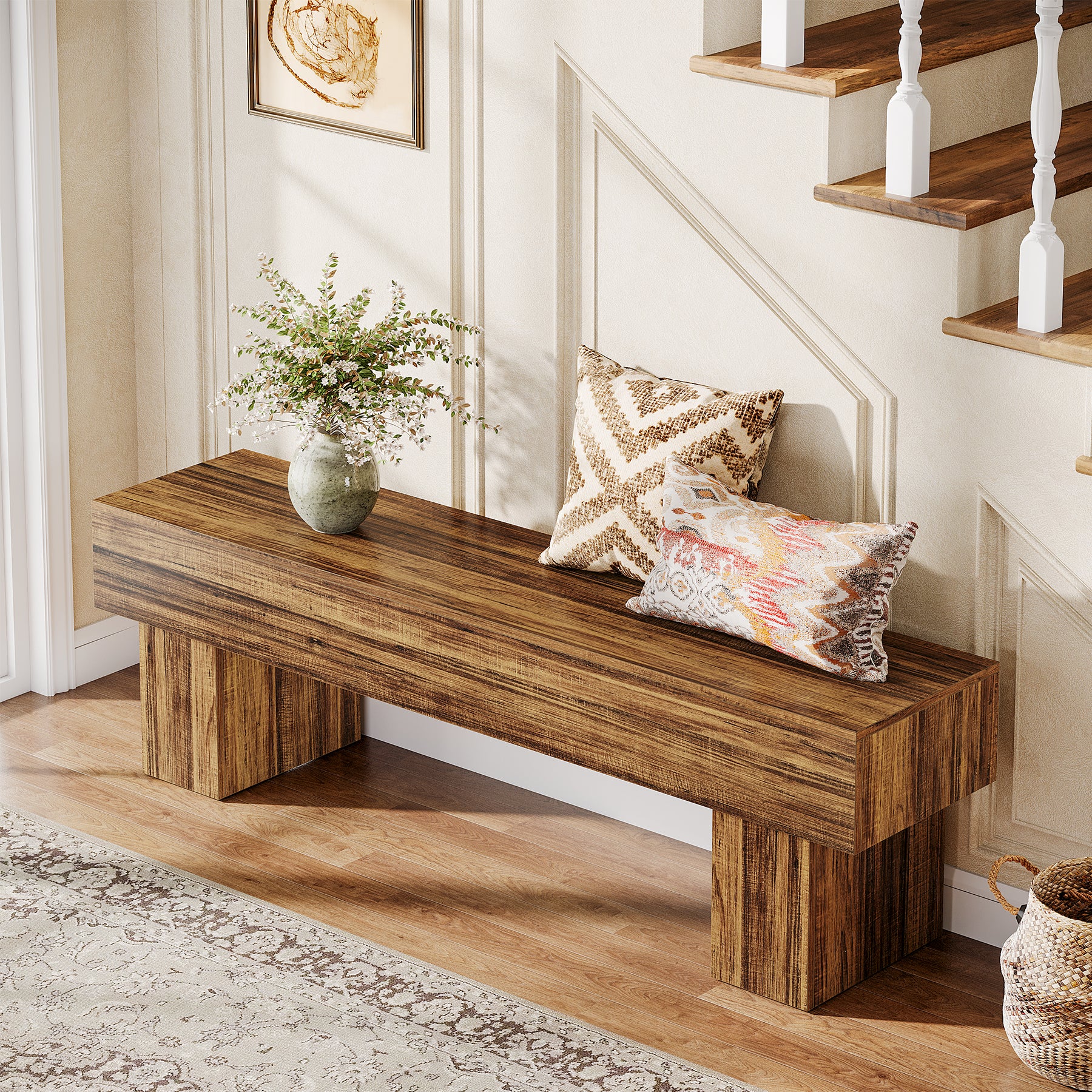 Tribesigns Banco de dormitorio extra largo de 160 cm, Banco rústico de madera para dormitorio