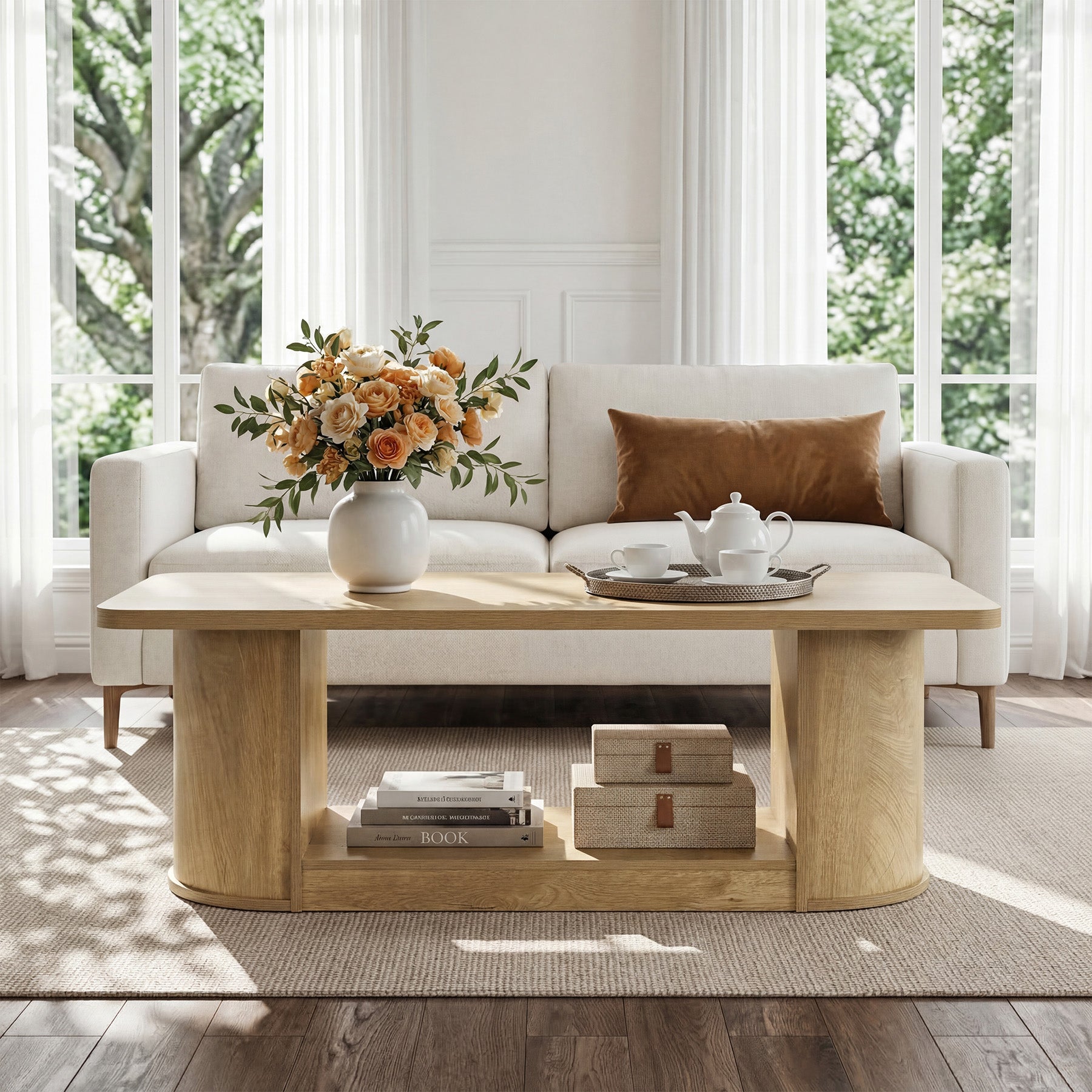 Tribesigns Mesa de centro de 120 cm moderna con estante rectangular de 2 niveles para sala de estar con almacenamiento