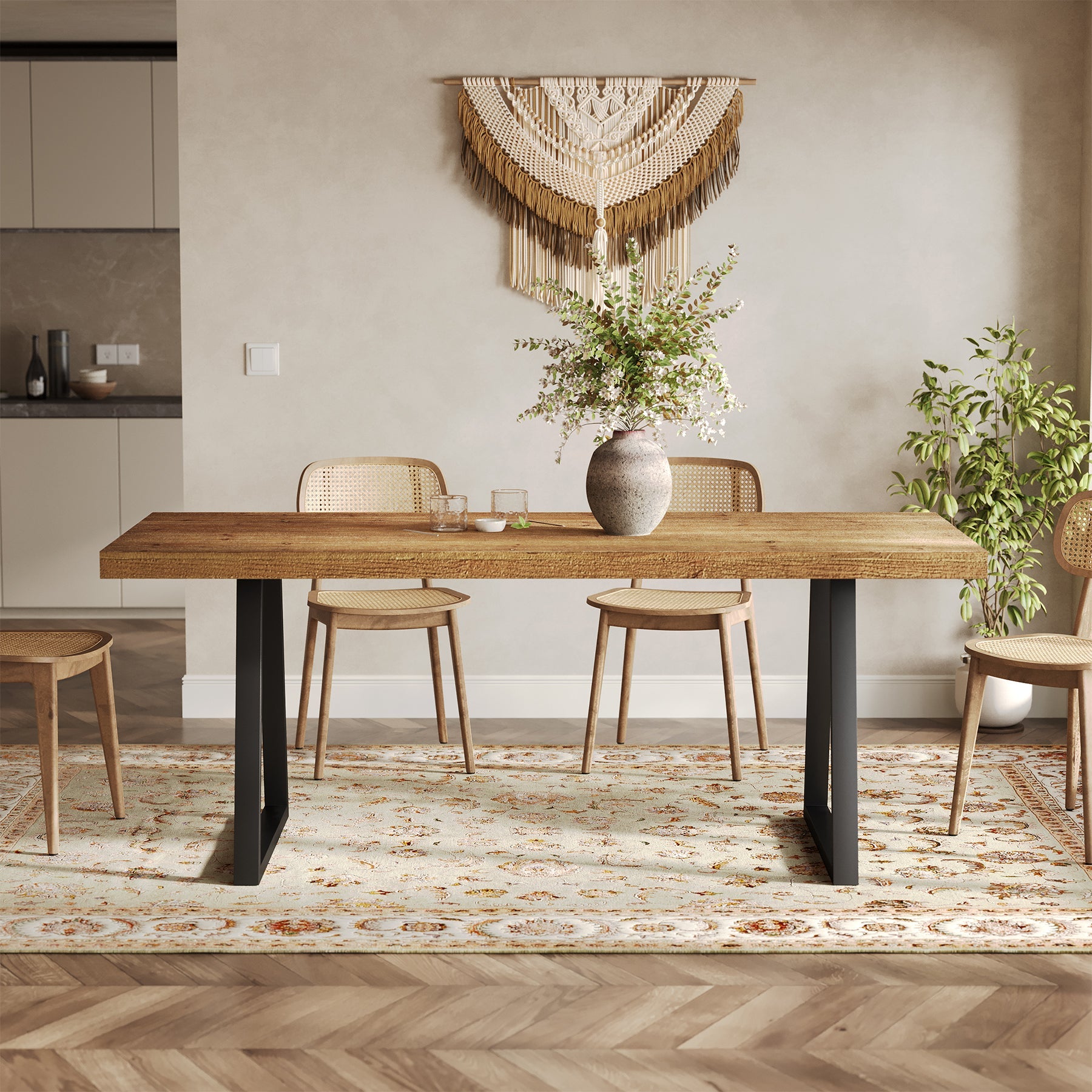 Tribesigns Mesa de comedor industrial de 160 cm rectangular de madera maciza