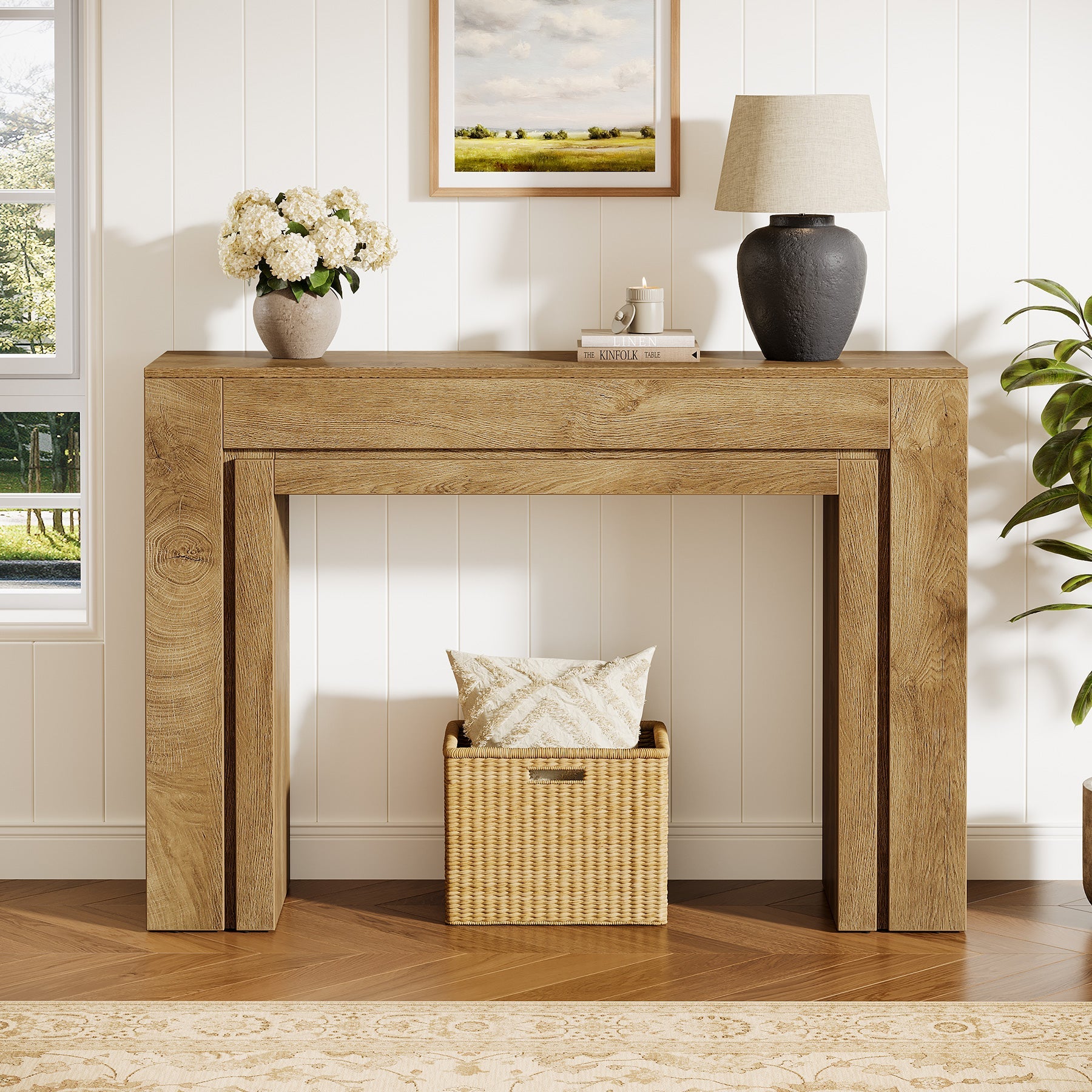 Tribesigns Mesa Consola Estrecha (105 cm), Mesa de Pasillo Moderna con Base Sólida de Doble Pata