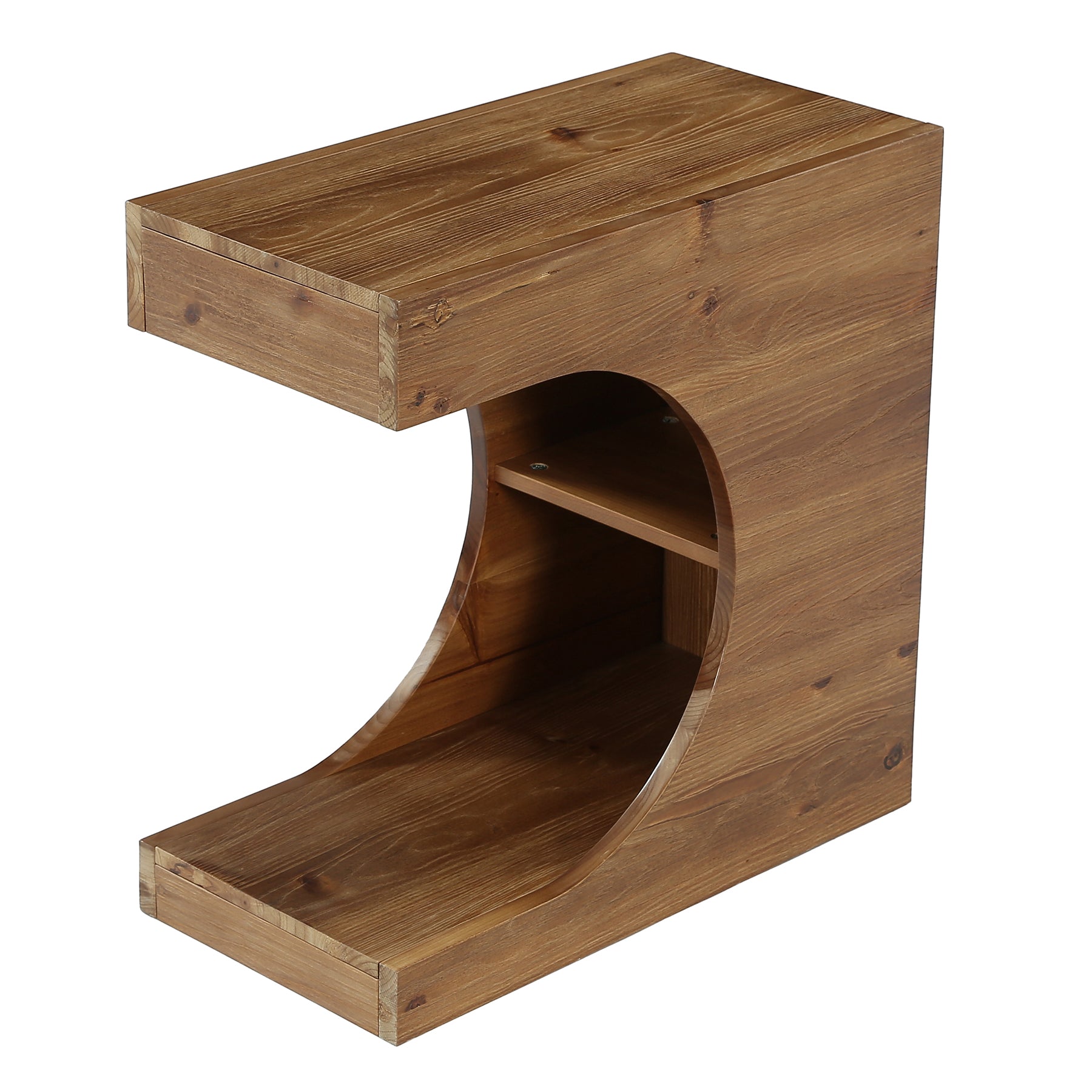Tribesigns Mesita auxiliar en forma de C de madera maciza, Mesita de noche moderna con 2 estantes para sala de estar y dormitorio