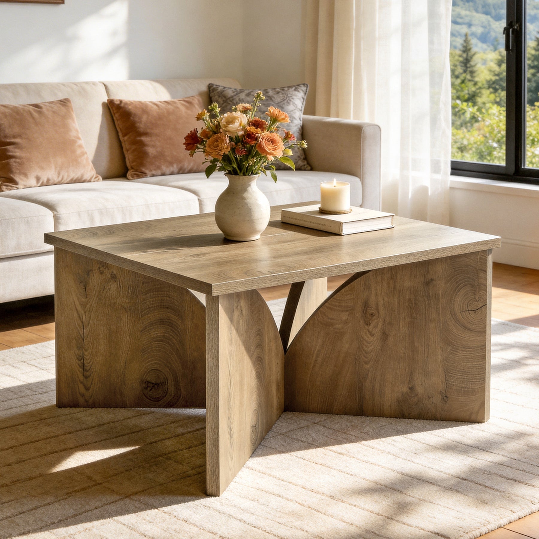 Tribesigns Mesa de centro cuadrada pequeña (80 cm), Mesa auxiliar estilo granja con base robusta