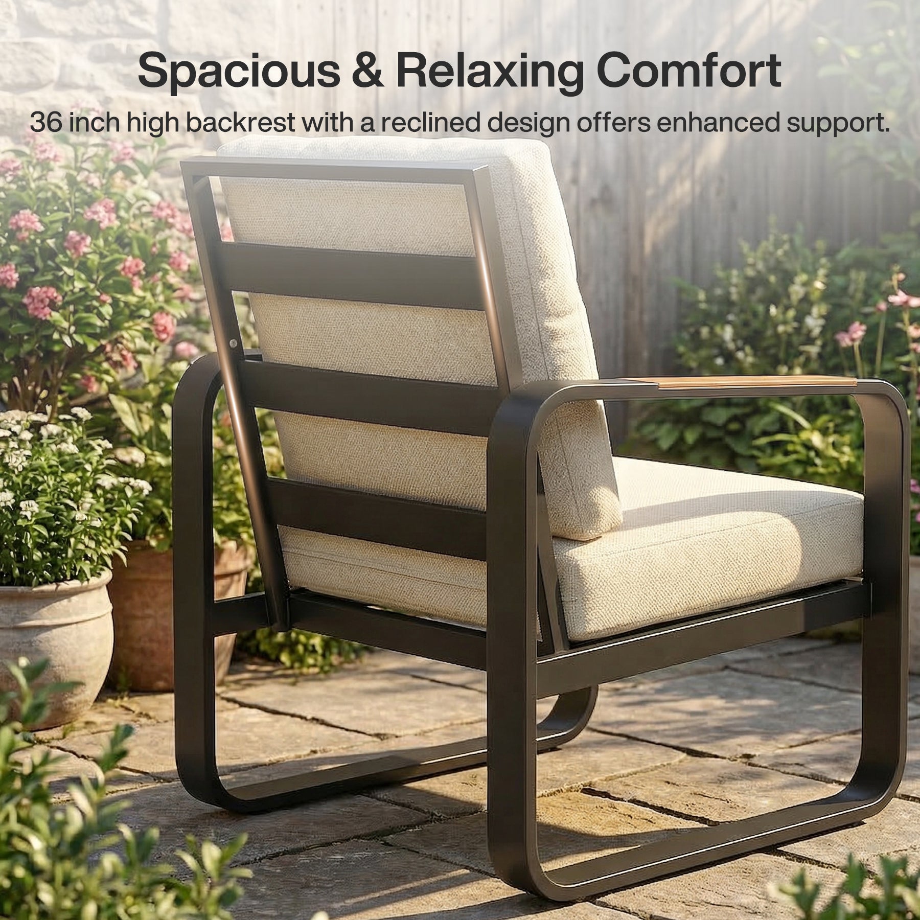 Tribesigns Silla de jardín Lounge con cojines, Silla de patio de aluminio para balcón o jardín