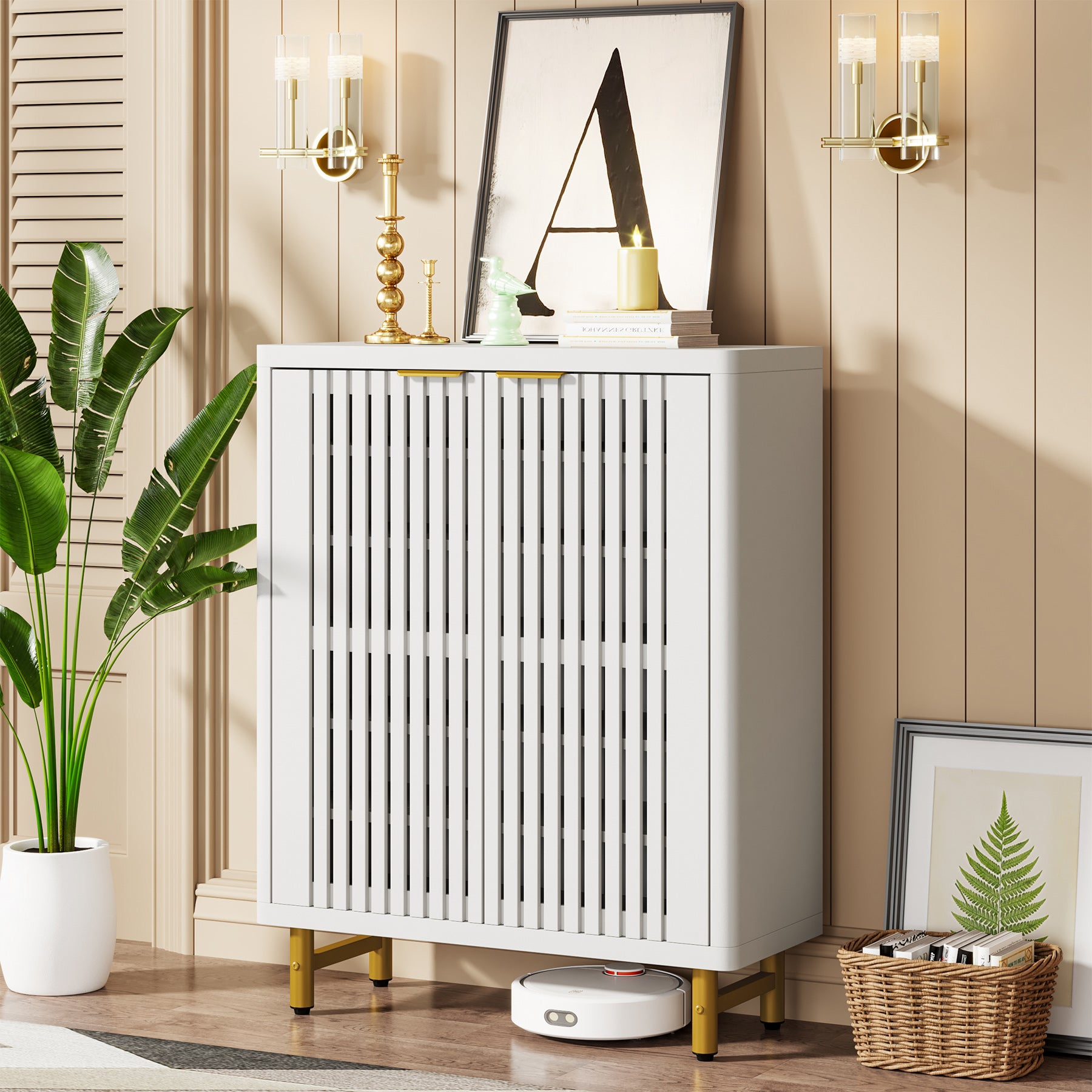 Tribesigns Zapatero de madera de 6 niveles con puertas de lamas y estantes ajustables