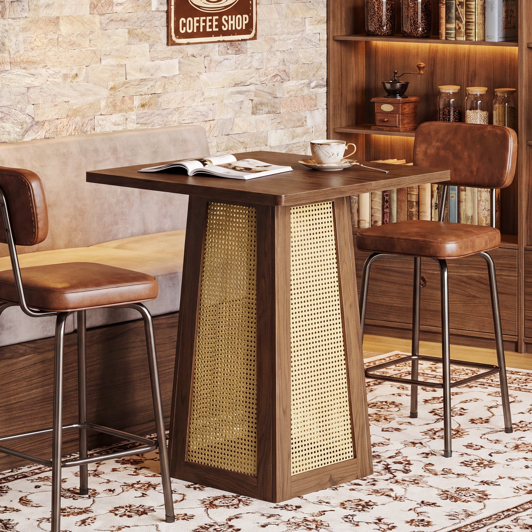 Tribesigns Mesa de bistró cuadrada de 80 x 80 cm con pedestal, Mesa de bar para bar en casa, sala de estar y espacios pequeños