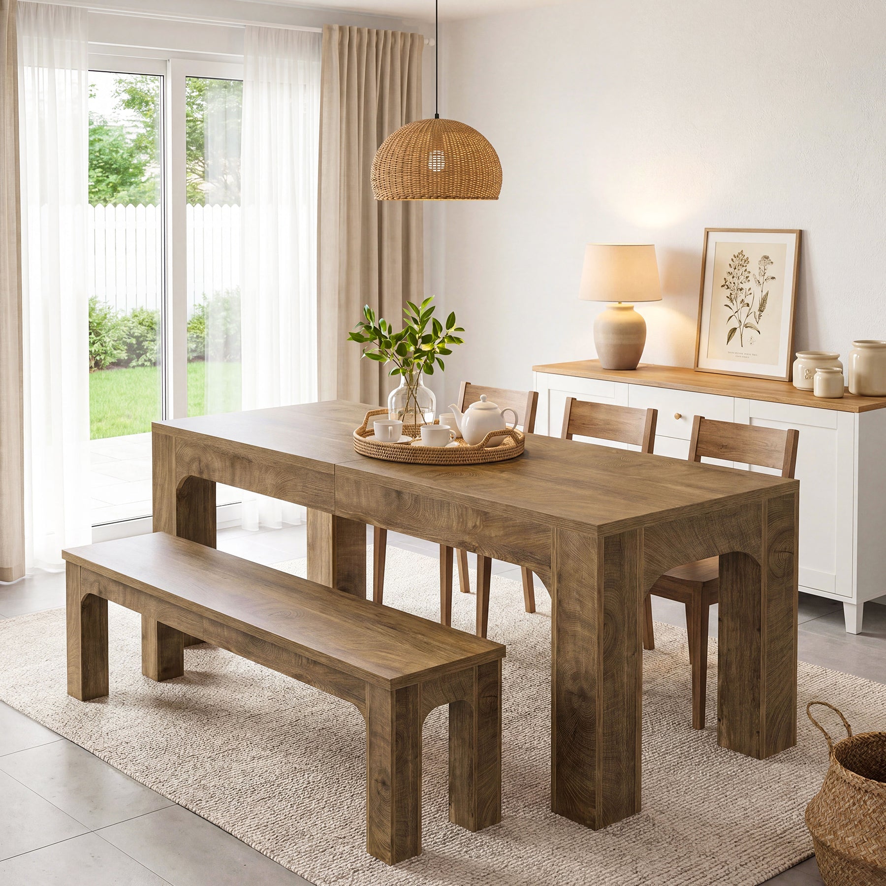 Mesa de comedor de 180 cm para 4-6 personas, Mesa de comedor rectangular de estilo rústico con patas robustas
