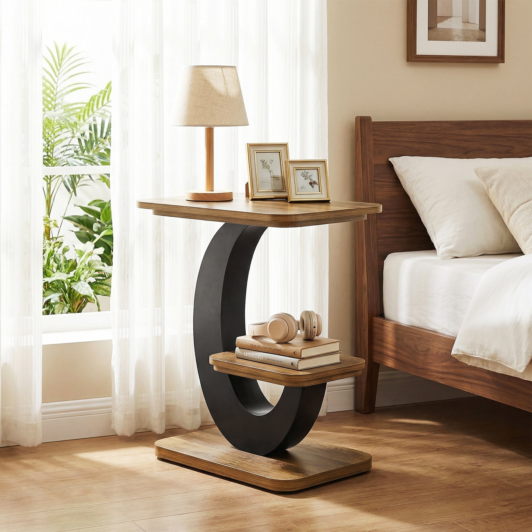 Tribesigns Mesita auxiliar estrecha de 60 cm con 2 niveles, Mesa auxiliar de madera de estilo industrial para salón y dormitorio