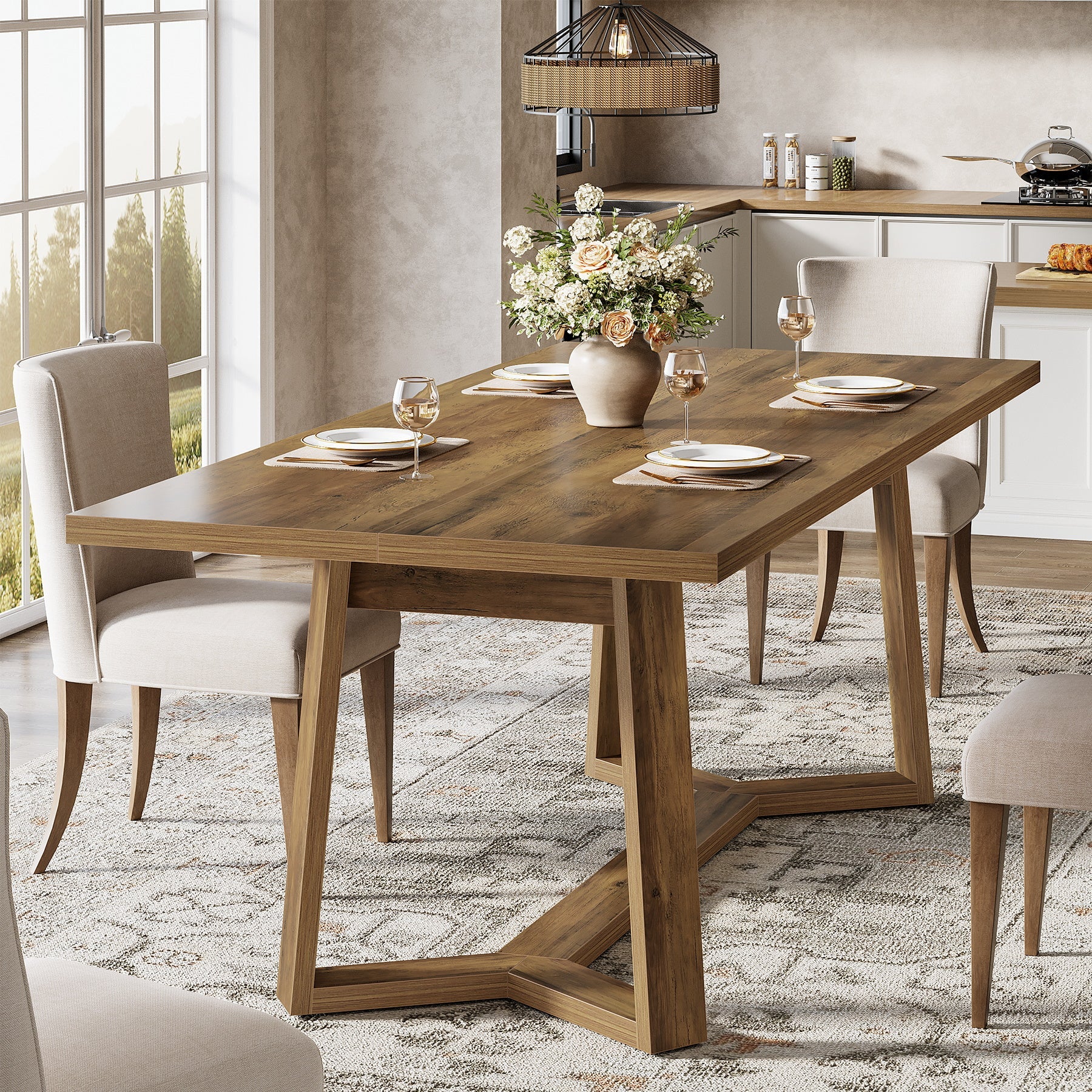 Tribesigns Mesa de comedor moderna de 120 cm para 4-6 personas MDF con aspecto de madera maciza