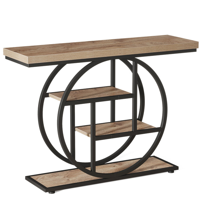 Tribesigns Mesa consola con base circular, Mesas auxiliares estrechas de madera