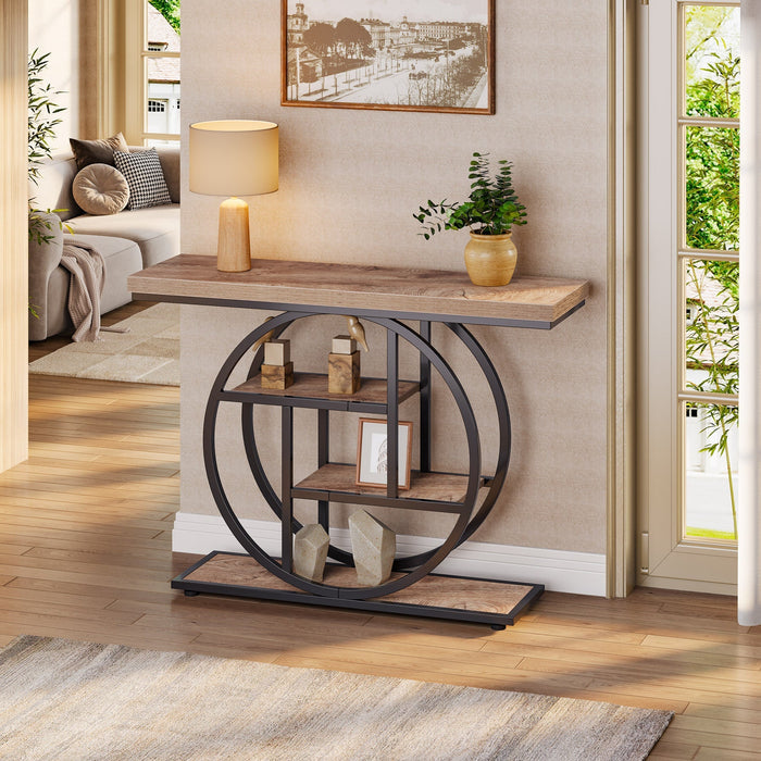 Tribesigns Mesa consola con base circular, Mesas auxiliares estrechas de madera