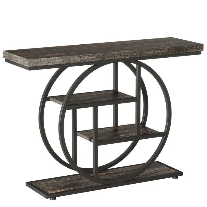 Tribesigns Mesa consola con base circular, Mesas auxiliares estrechas de madera