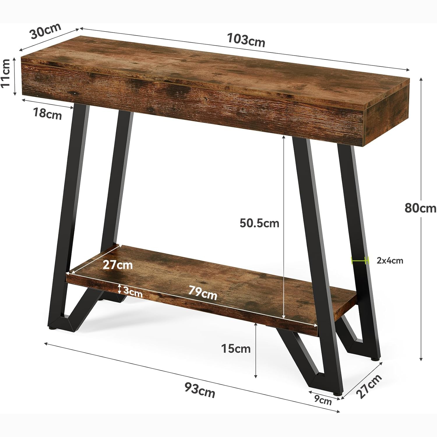 Tribesigns Mesa consola industrial rústica, Estante de dos niveles con estructura de metal para pasillo y sala de estar