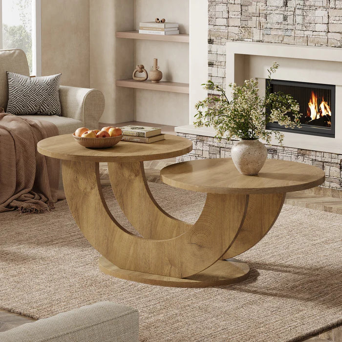 Tribesigns Mesa de centro de 115 cm, Mesa de cóctel decorativa de 2 niveles con estructura en forma de U