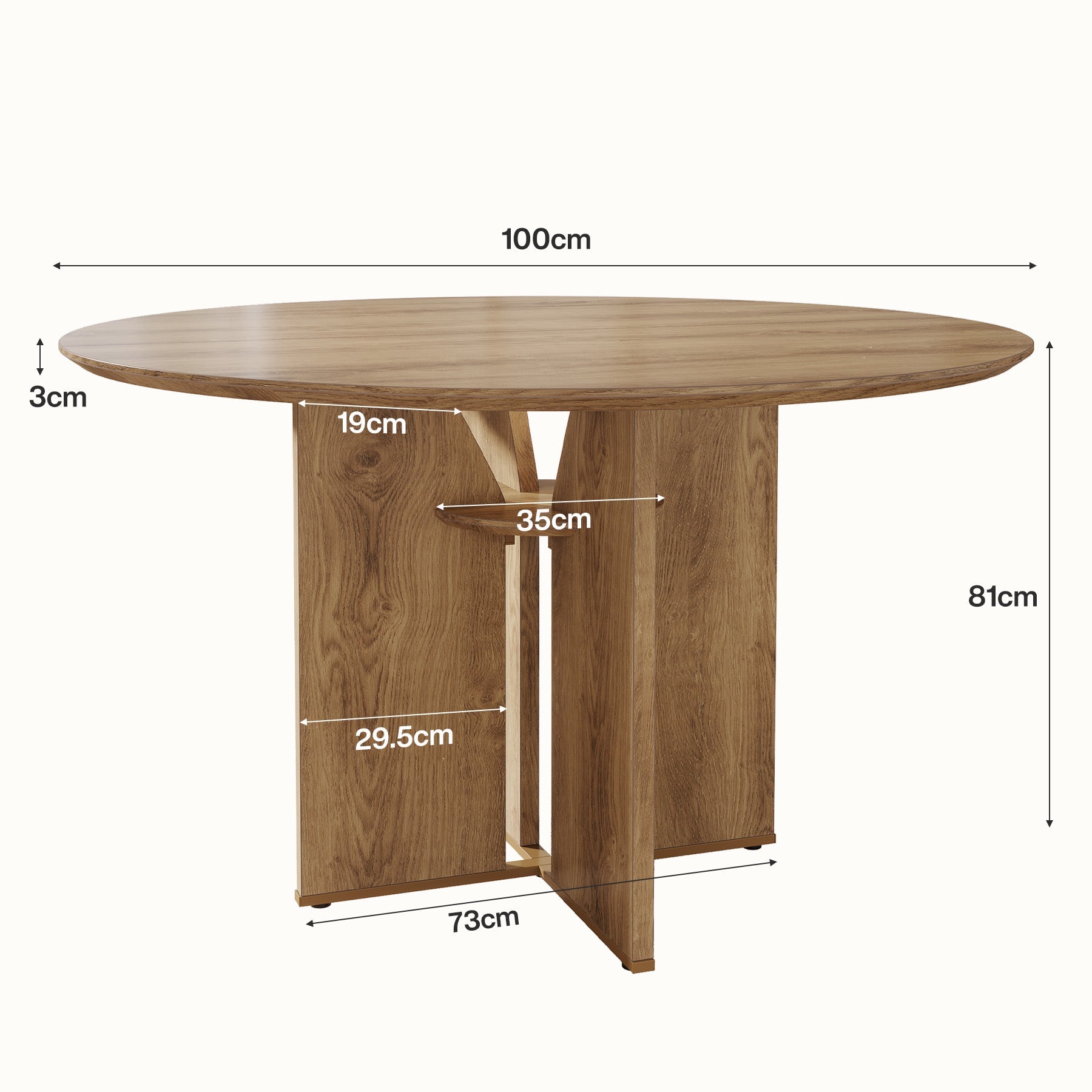 Tribesigns Mesa de comedor redonda de 100 cm, Mesa de cocina para 2-4 personas con estante y estructura en forma de X