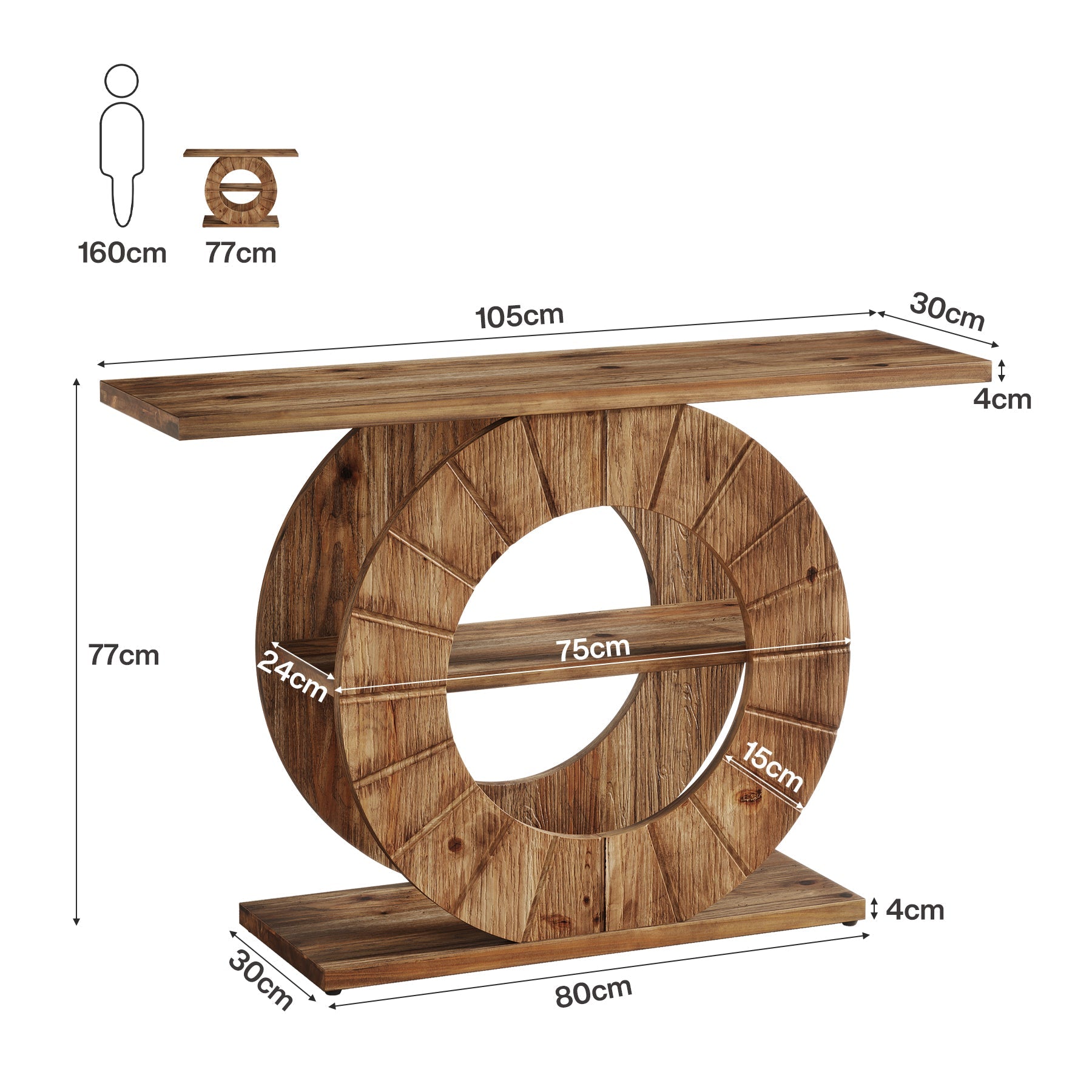 Tribesigns Consola de madera maciza de 105 cm con 3 estantes, Consola estrecha para pasillo de estilo rústico