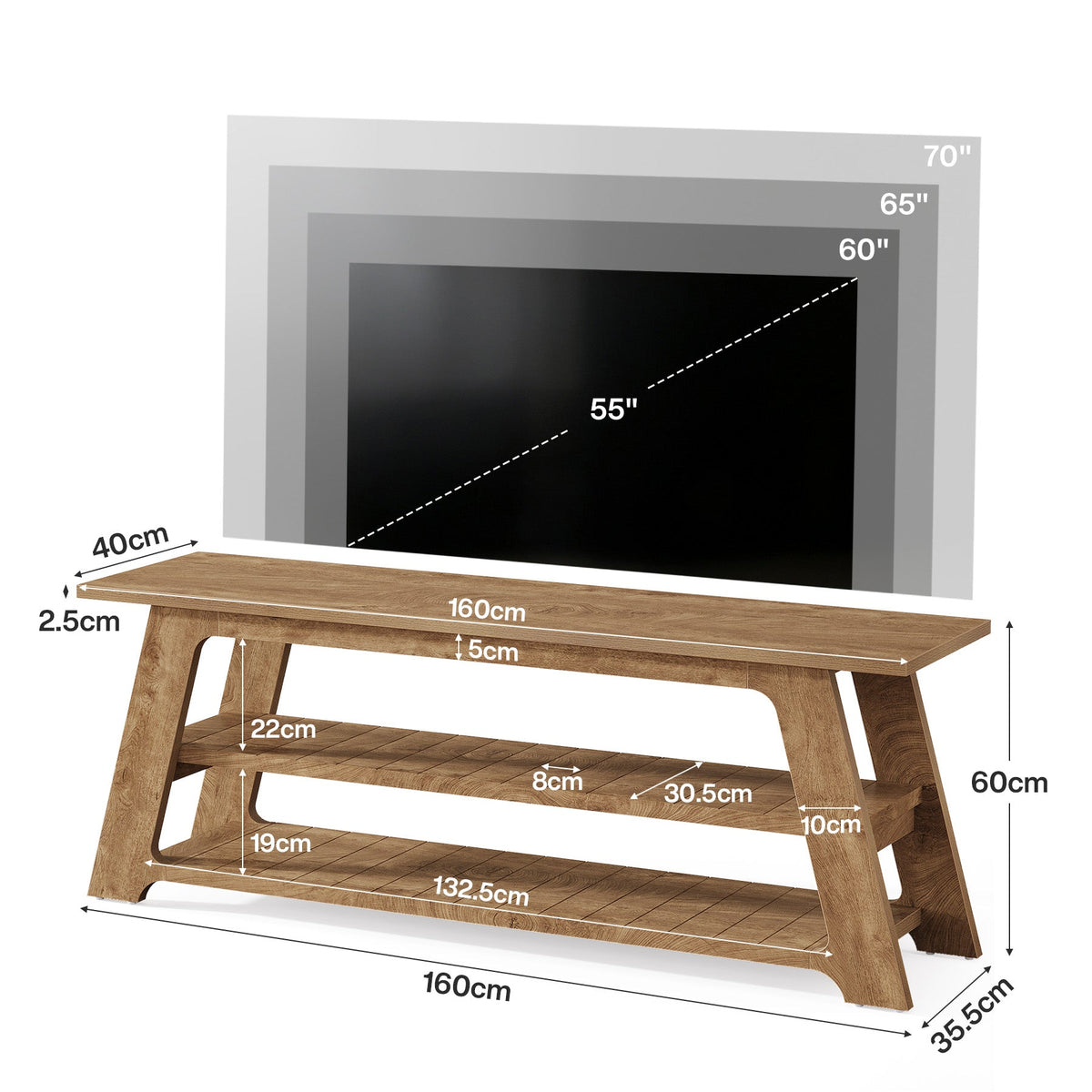 Tribesigns Mueble de TV de 160 cm para televisores de 75 pulgadas, Mueble para TV con 3 estantes