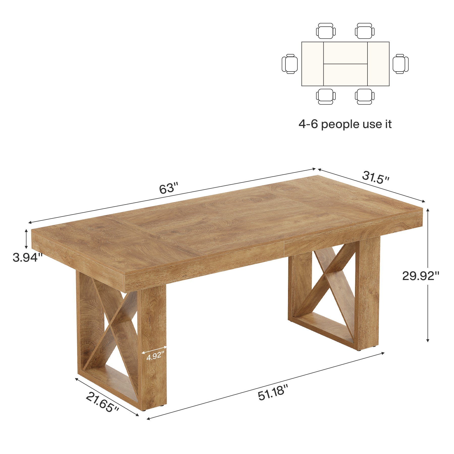 Tribesigns Mesa de comedor de 160 cm para 4-6 personas, Diseño rústico con aspecto de madera maciza