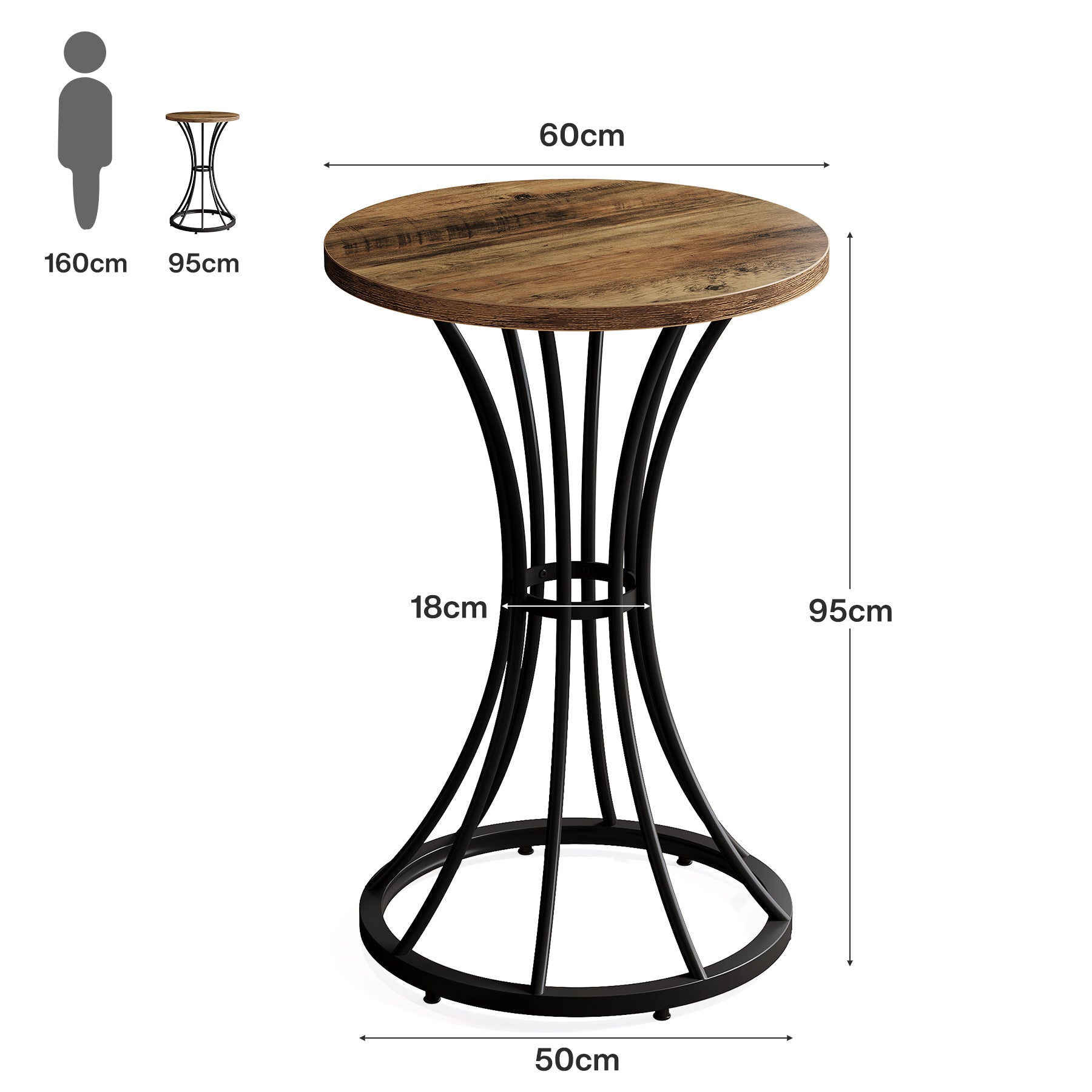 Tribesigns Mesa de bar redonda de 95 cm de alto con base de metal curvada, Ideal para cócteles y espacios pequeños