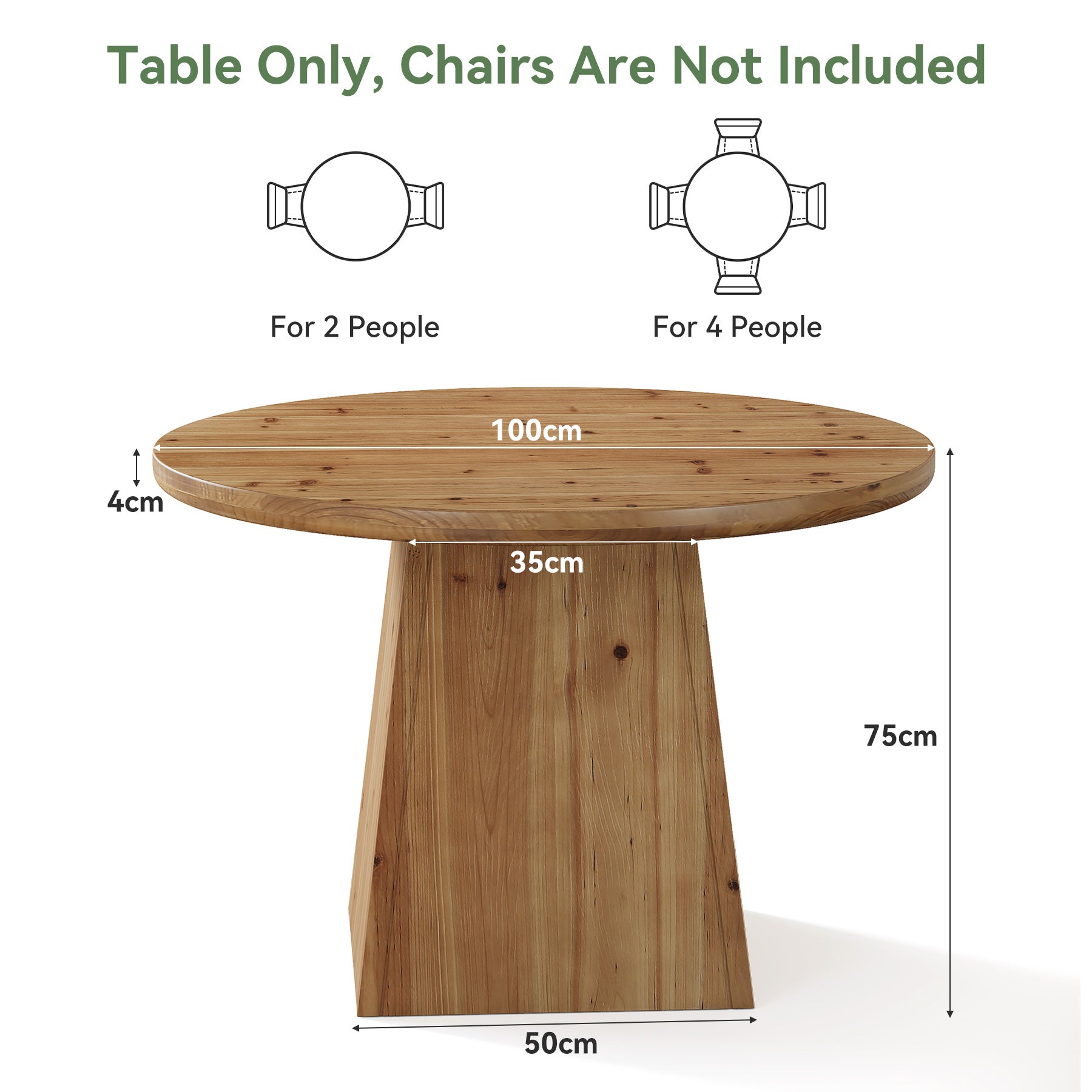 Tribesigns Mesa de comedor redonda de madera maciza de 100 cm para 4 personas