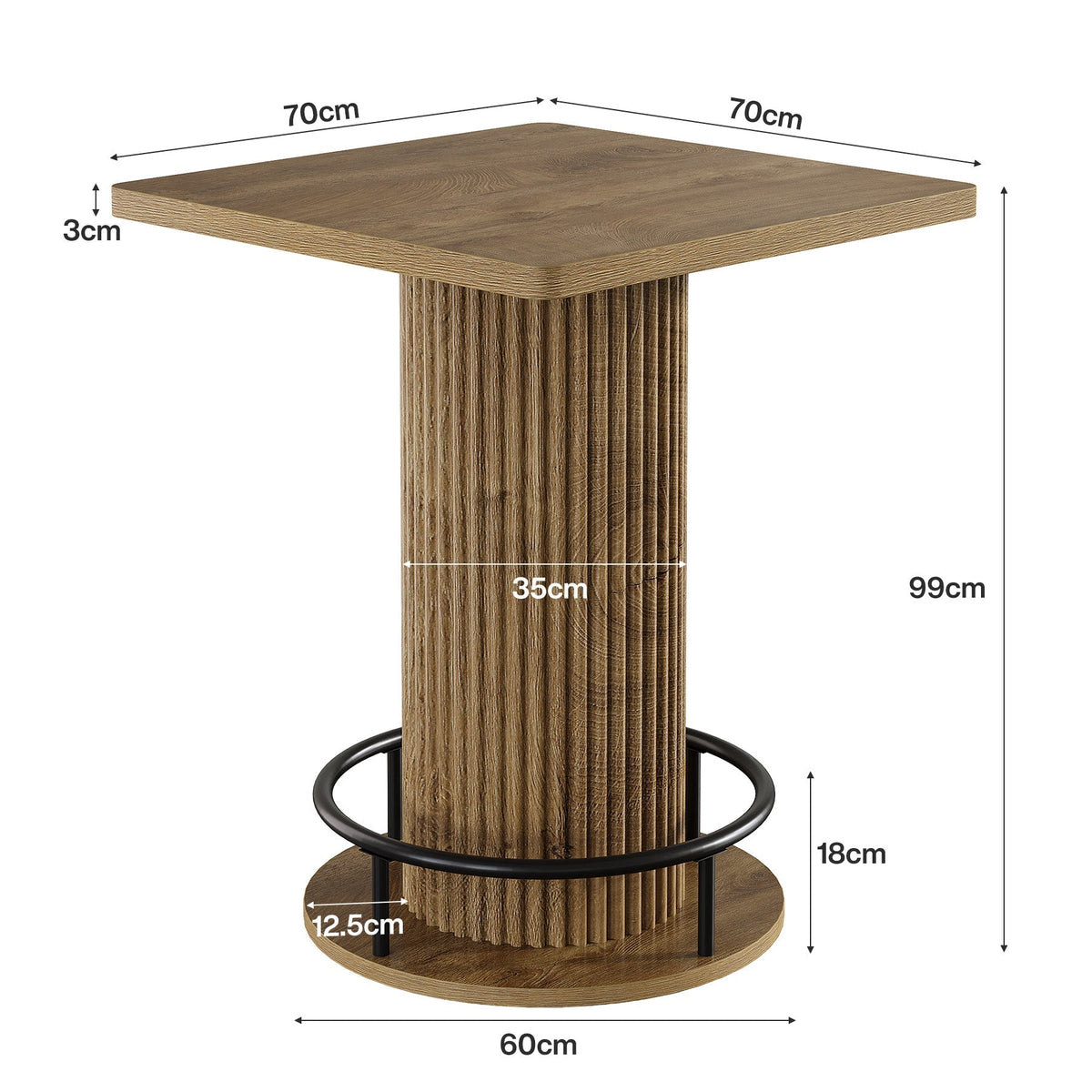 Tribesigns Mesa de bar de 70 × 70 cm, Mesa cuadrada con reposapiés metálico en estilo rústico vintage