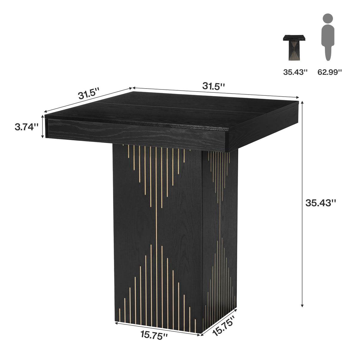 Tribesigns Mesa alta cuadrada de 80 cm con base para el hogar, cocina, bar o pequeña barra de interior, color negro