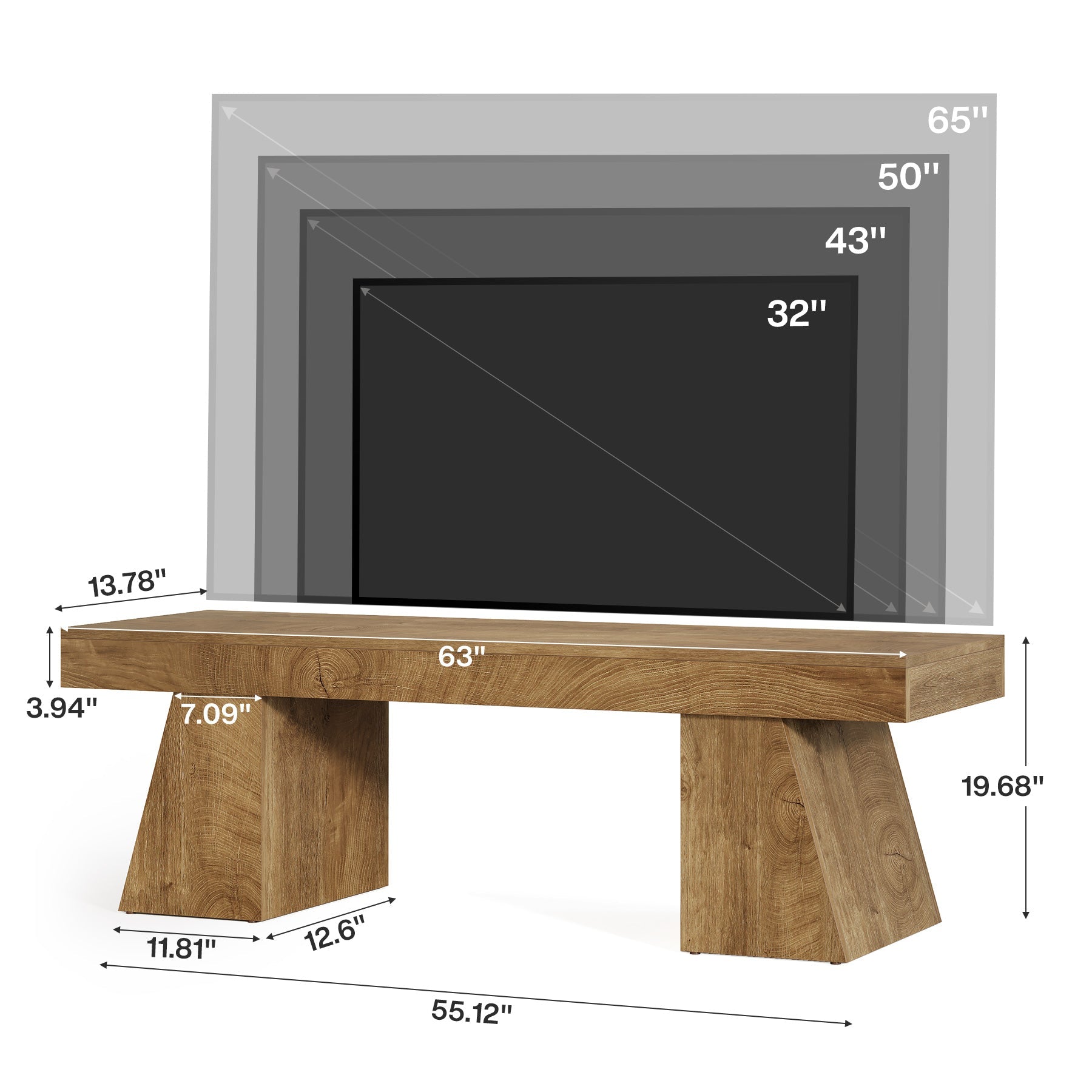 Tribesigns Mueble bajo para TV de 160 cm para televisores de hasta 75 pulgadas, Mueble para TV con base geométrica