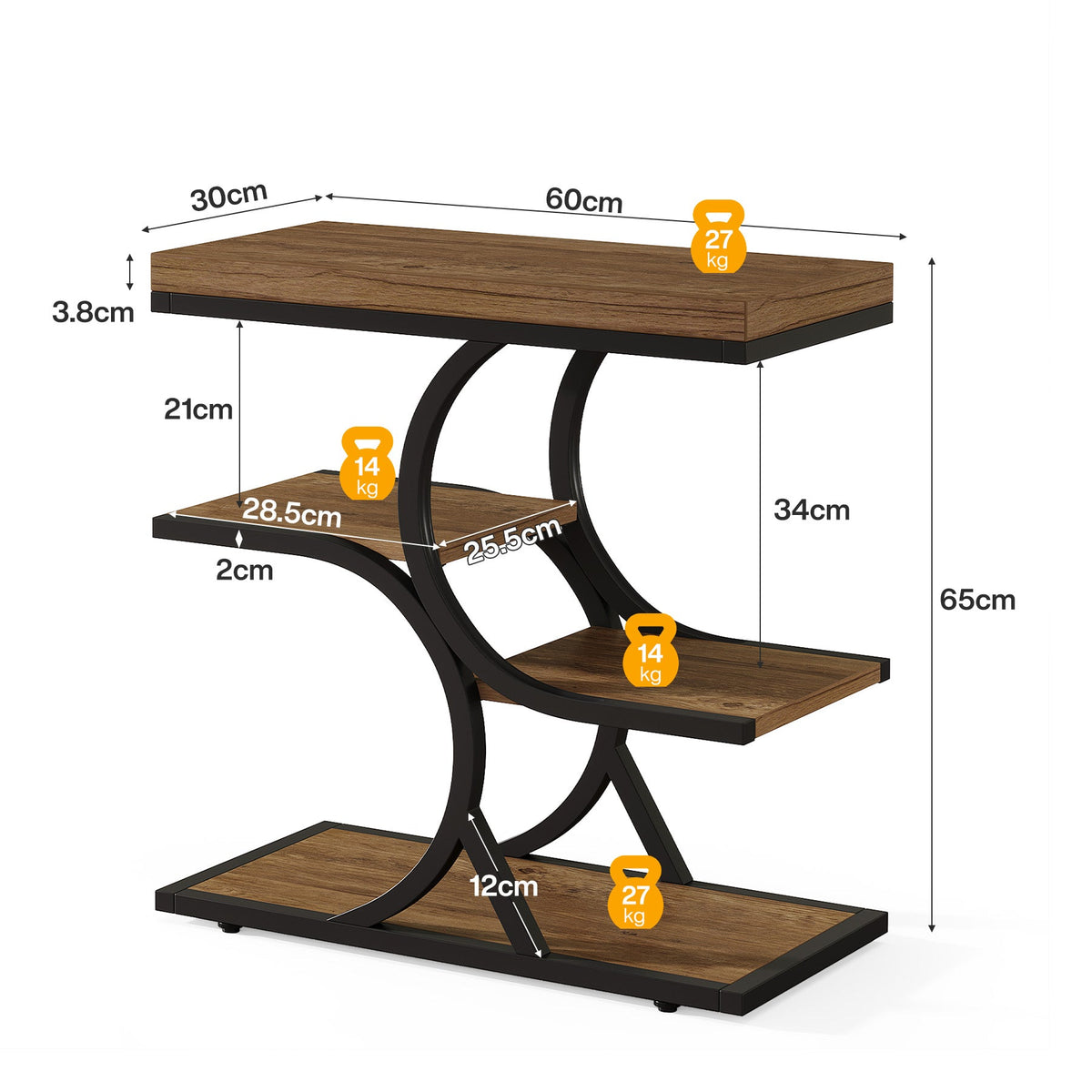 Tribesigns Mesa auxiliar en forma de C, Mesa pequeña para sofá con estructura de metal y acabado efecto madera