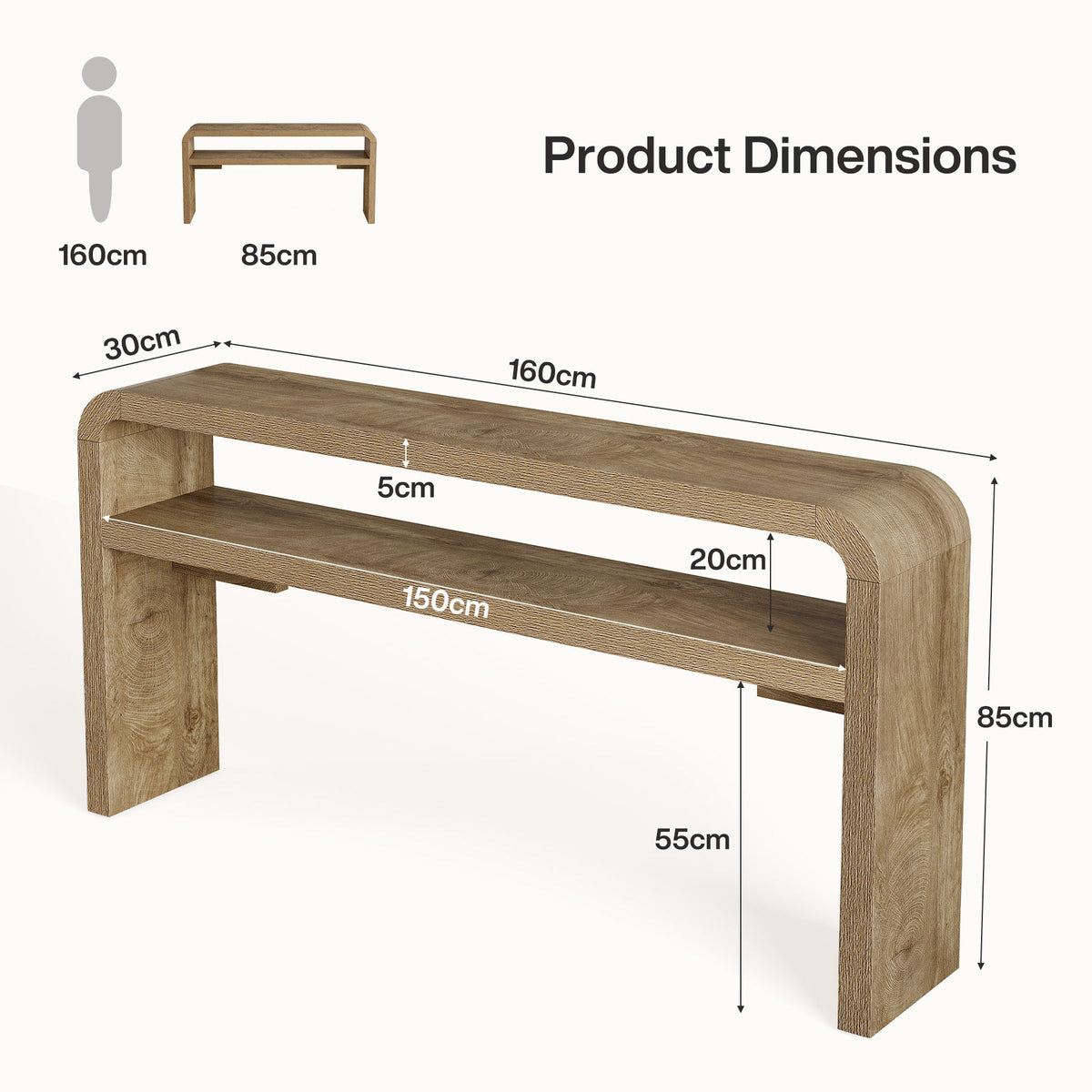 Tribesigns Mesa consola estrecha de 160 cm, 30 cm de profundidad con 2 estantes