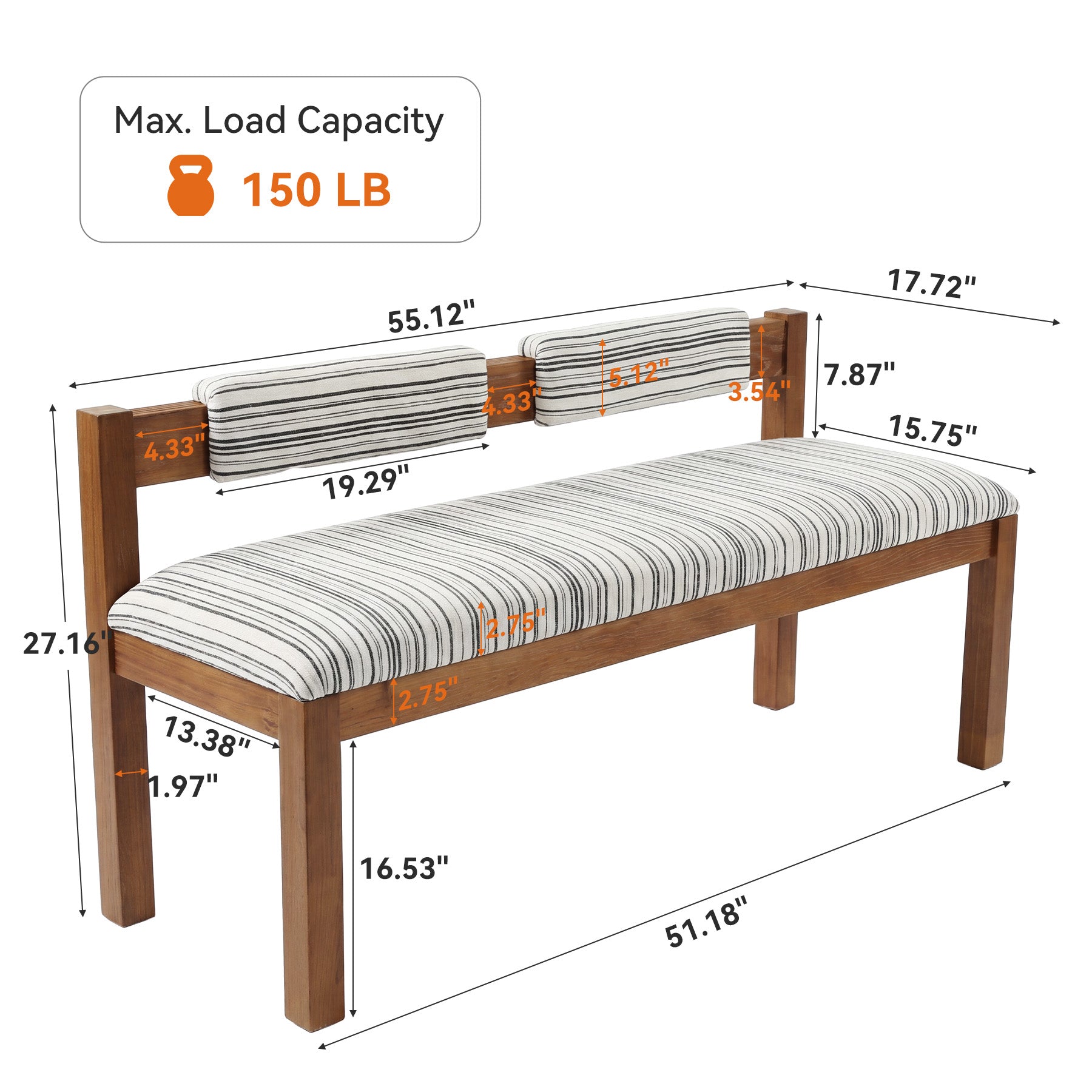 Tribesigns Banco de comedor tapizado de madera maciza de 140 cm con respaldo, Banco de chenilla para 2-3 personas