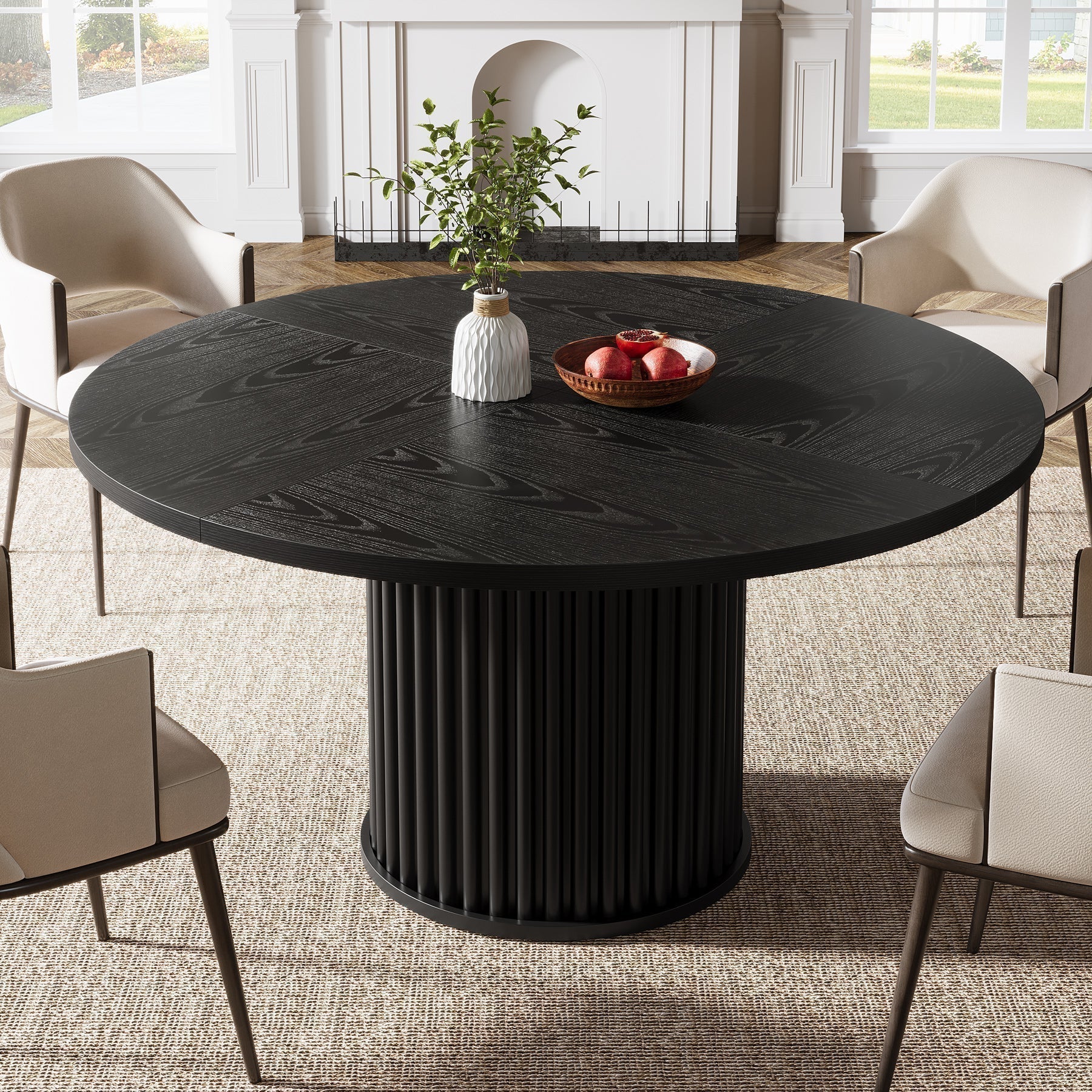 Tribesigns Mesa de comedor redonda negra de 120 cm para 4-6 personas, Mesa de cocina moderna con base de metal