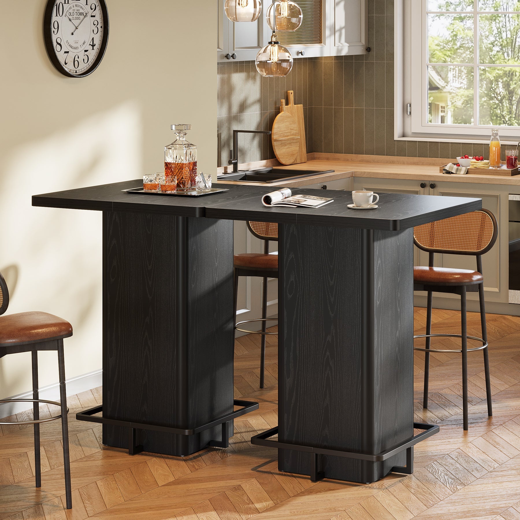 Tribesigns Mesa de bar cuadrada de 100 cm, Color negro brillante ideal para la cocina