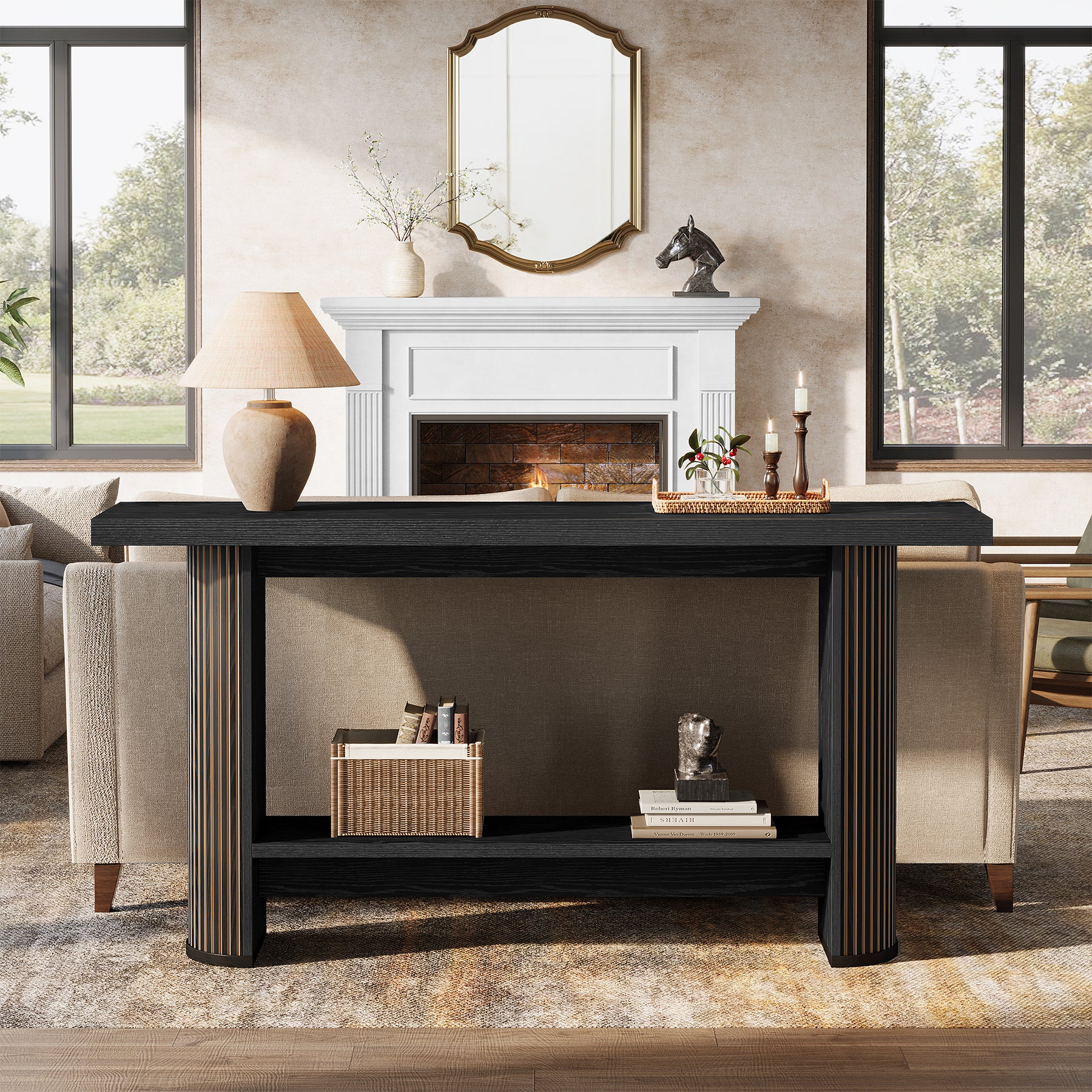 Tribesigns Consola de estilo rústico de 140 cm, Mesa estrecha para recibidor y sofá